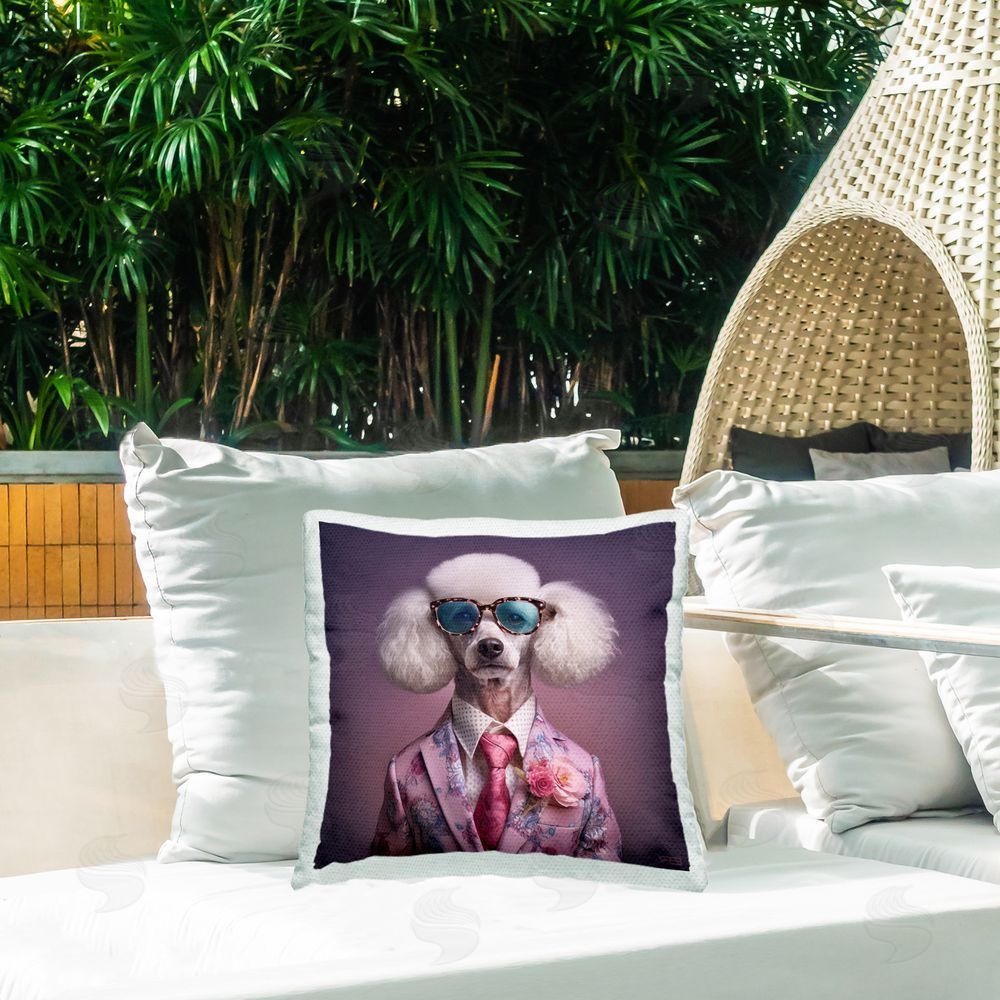 RB Fashionable Poodle Portrait Outdoor Quick-Dry Polyester Printed Throw Pillow in Back Yard