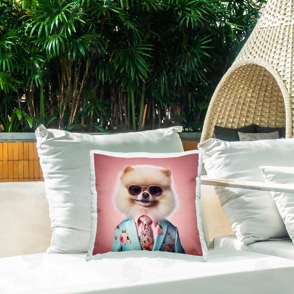 RB Fluffy Trendy Dog Outdoor Quick-Dry Polyester Printed Throw Pillow in Back Yard