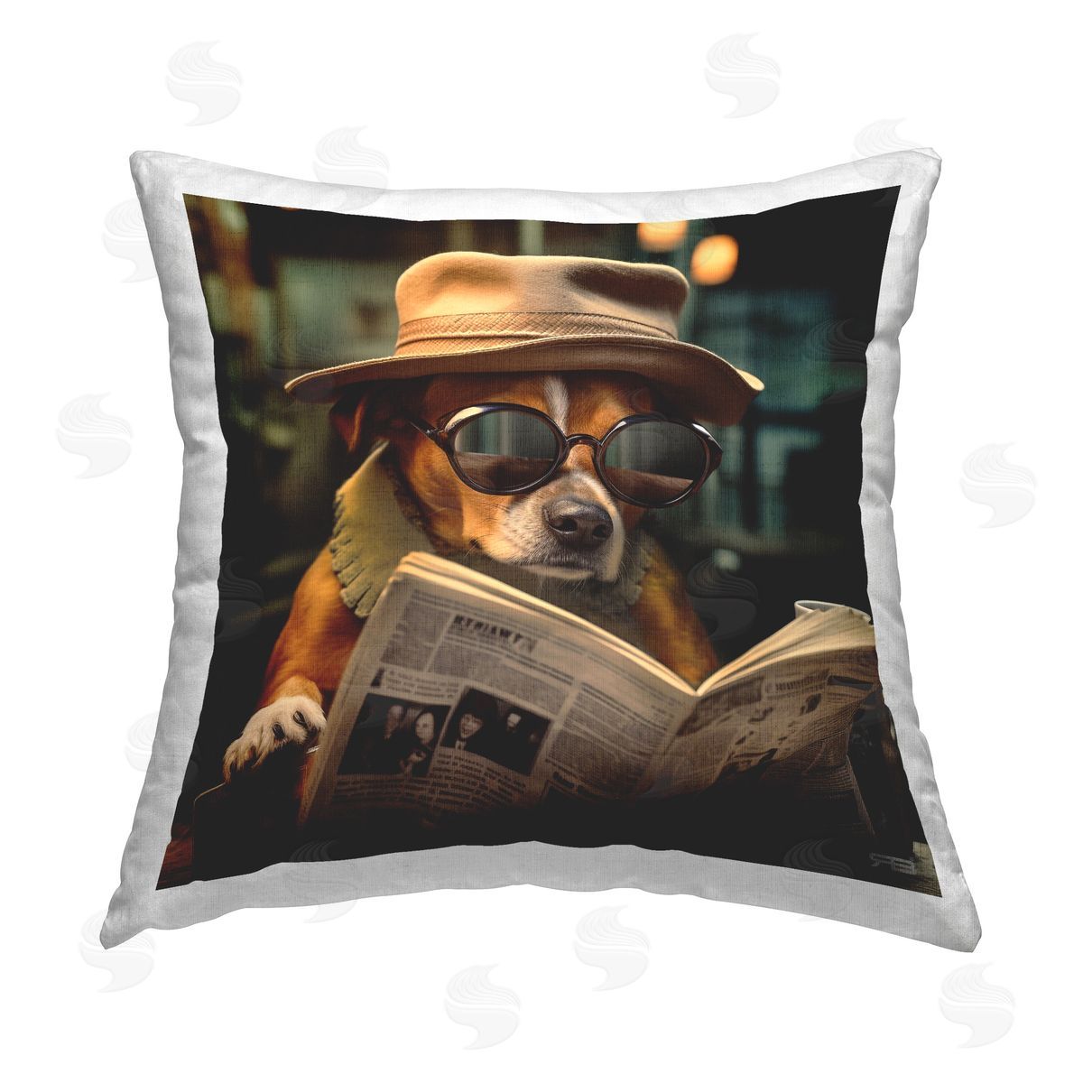 RB Classy Dog & Newspaper Printed Plush Polyester Throw Pillow