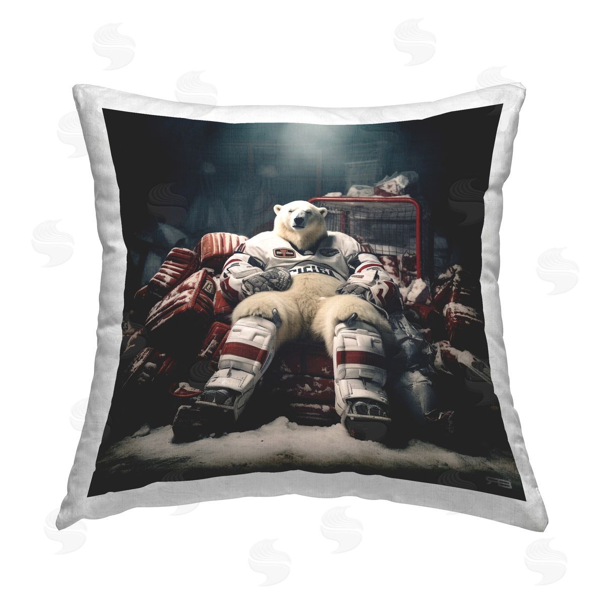 RB Polar Bear Hockey Player Printed Plush Polyester Throw Pillow