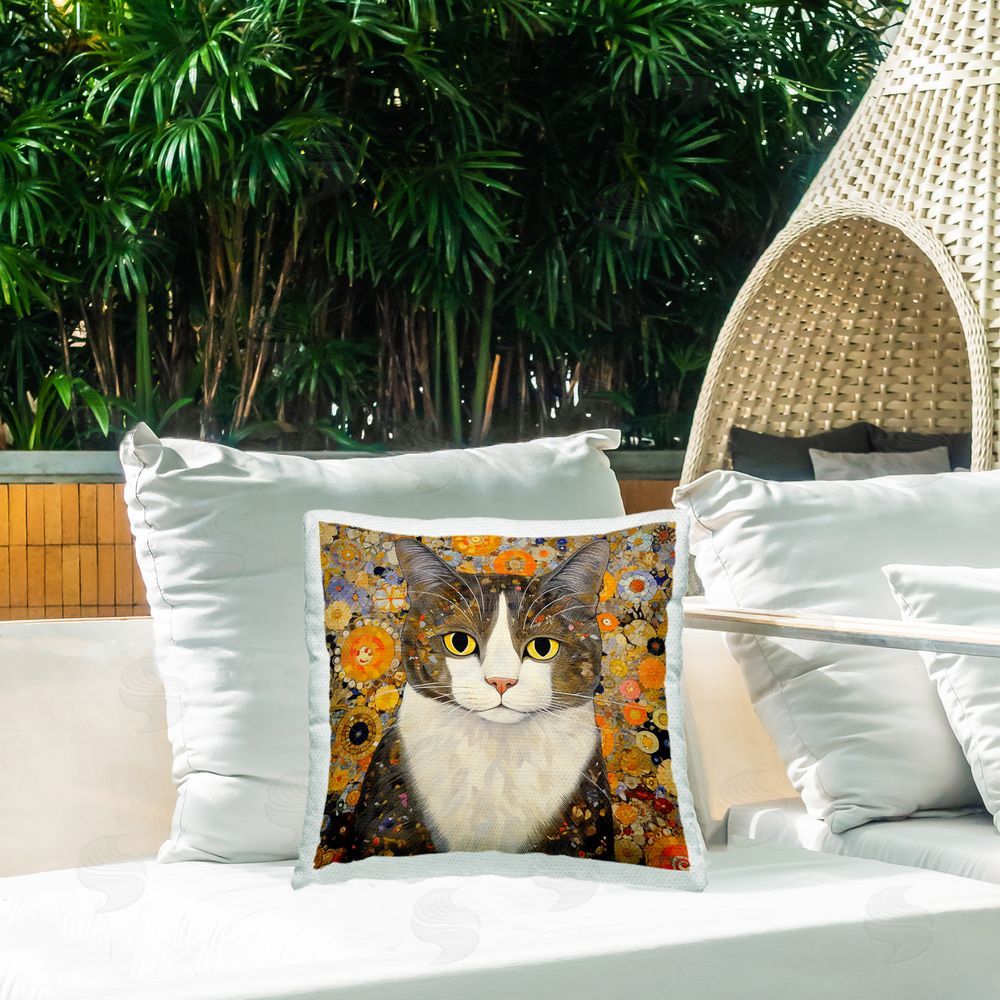 RB Geometric Collaged Cat Outdoor Quick-Dry Polyester Printed Throw Pillow in Back Yard