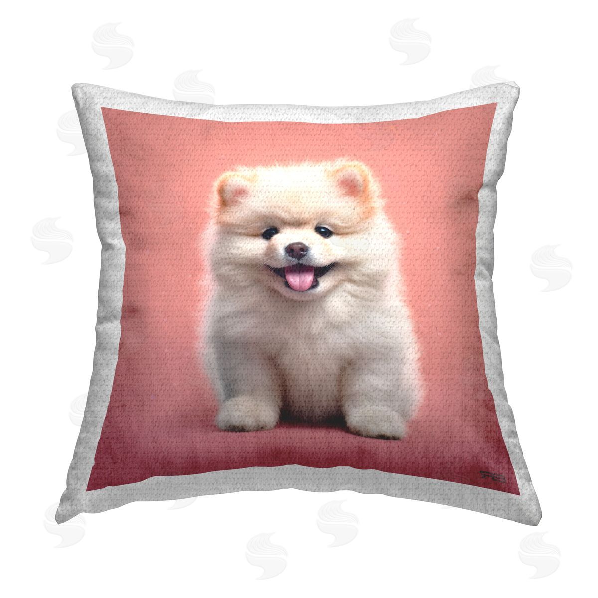 RB Fluffy White Puppy Outdoor Quick-Dry Polyester Printed Throw Pillow