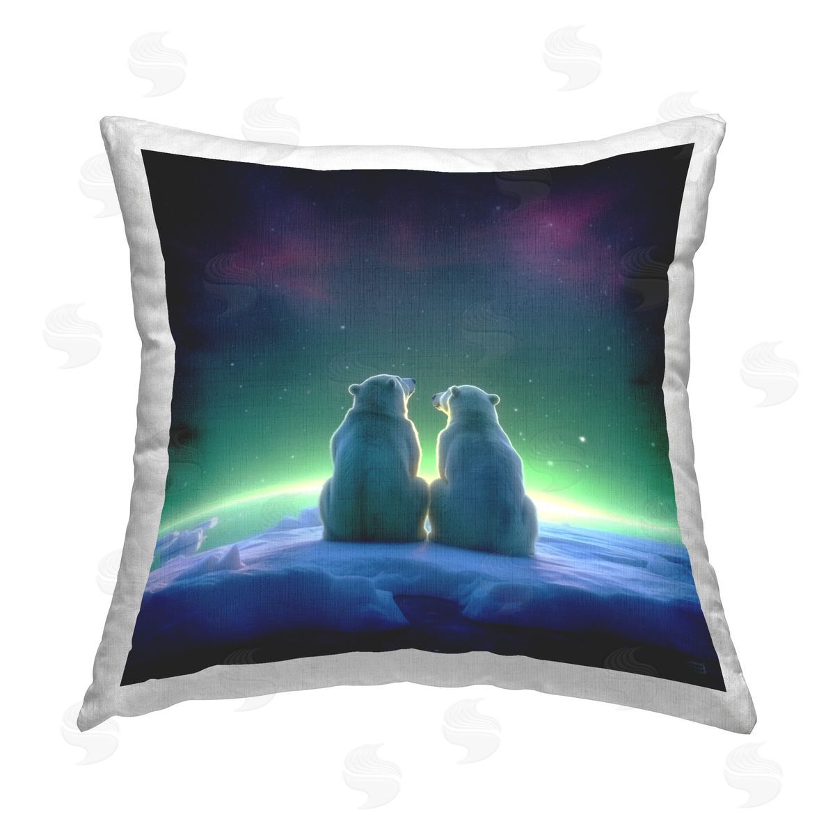 RB Bears Under Northern Lights Printed Plush Polyester Throw Pillow