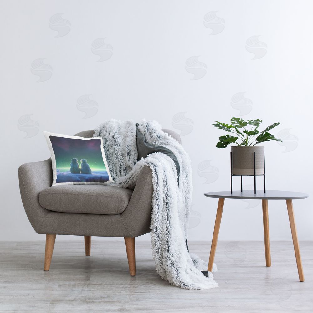 RB Bears Under Northern Lights Printed Plush Polyester Throw Pillow On Chair