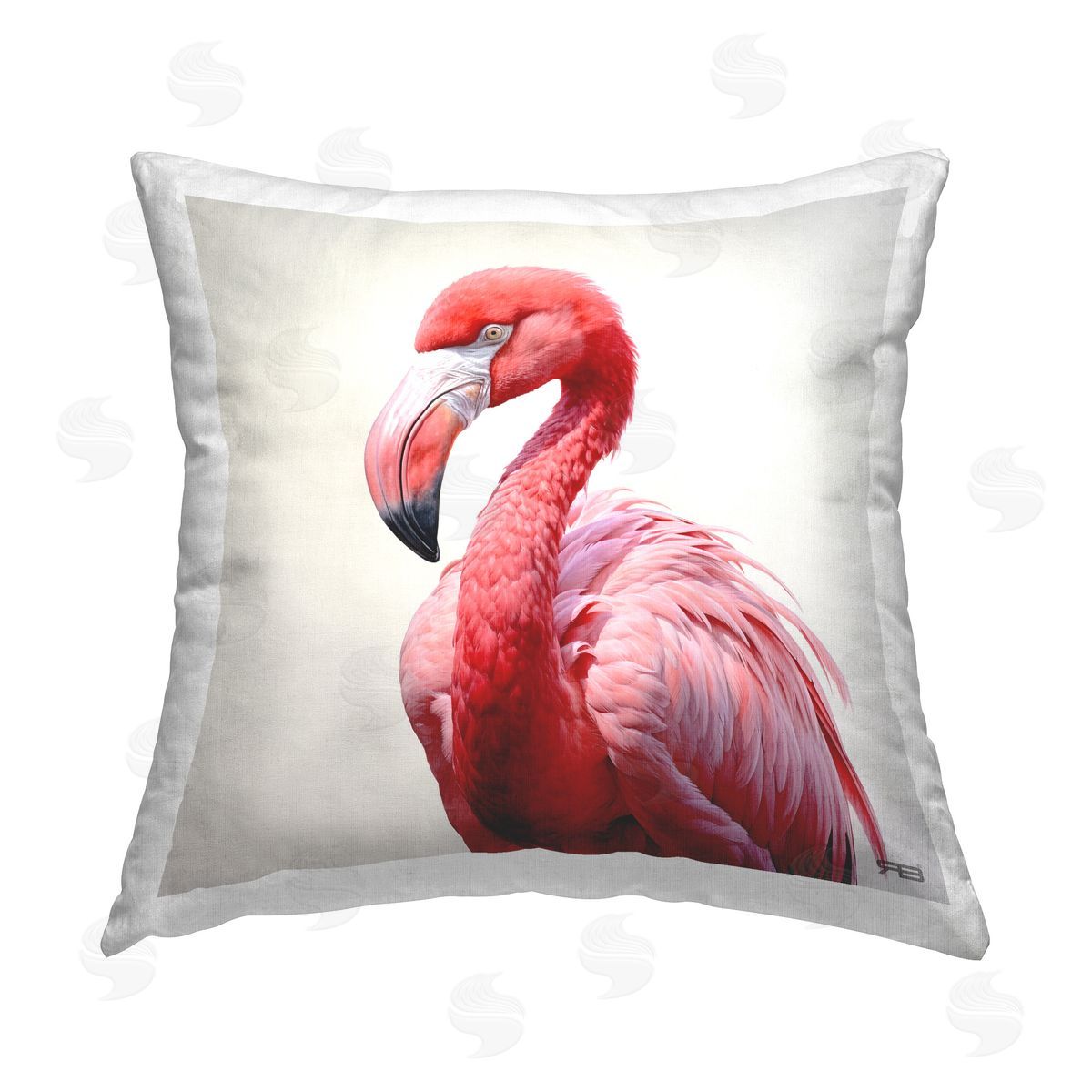 RB Flamingo with Fluffed Feathers Printed Plush Polyester Throw Pillow