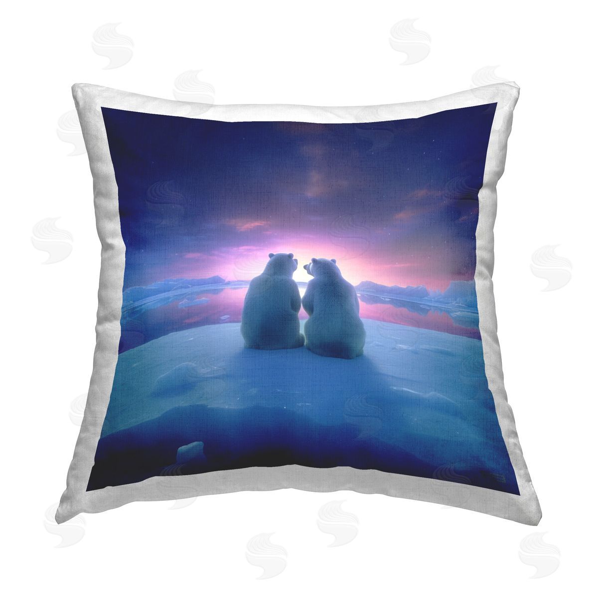 RB Polar Bear Duo Sunset Printed Plush Polyester Throw Pillow
