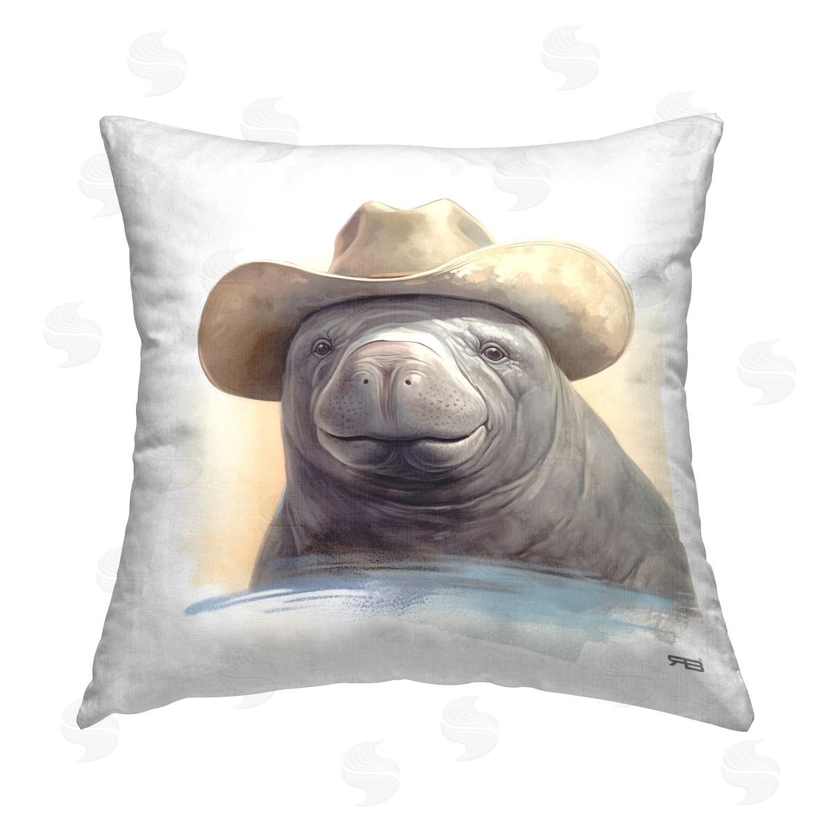 RB Smiling Manatee with Hat Printed Plush Polyester Throw Pillow