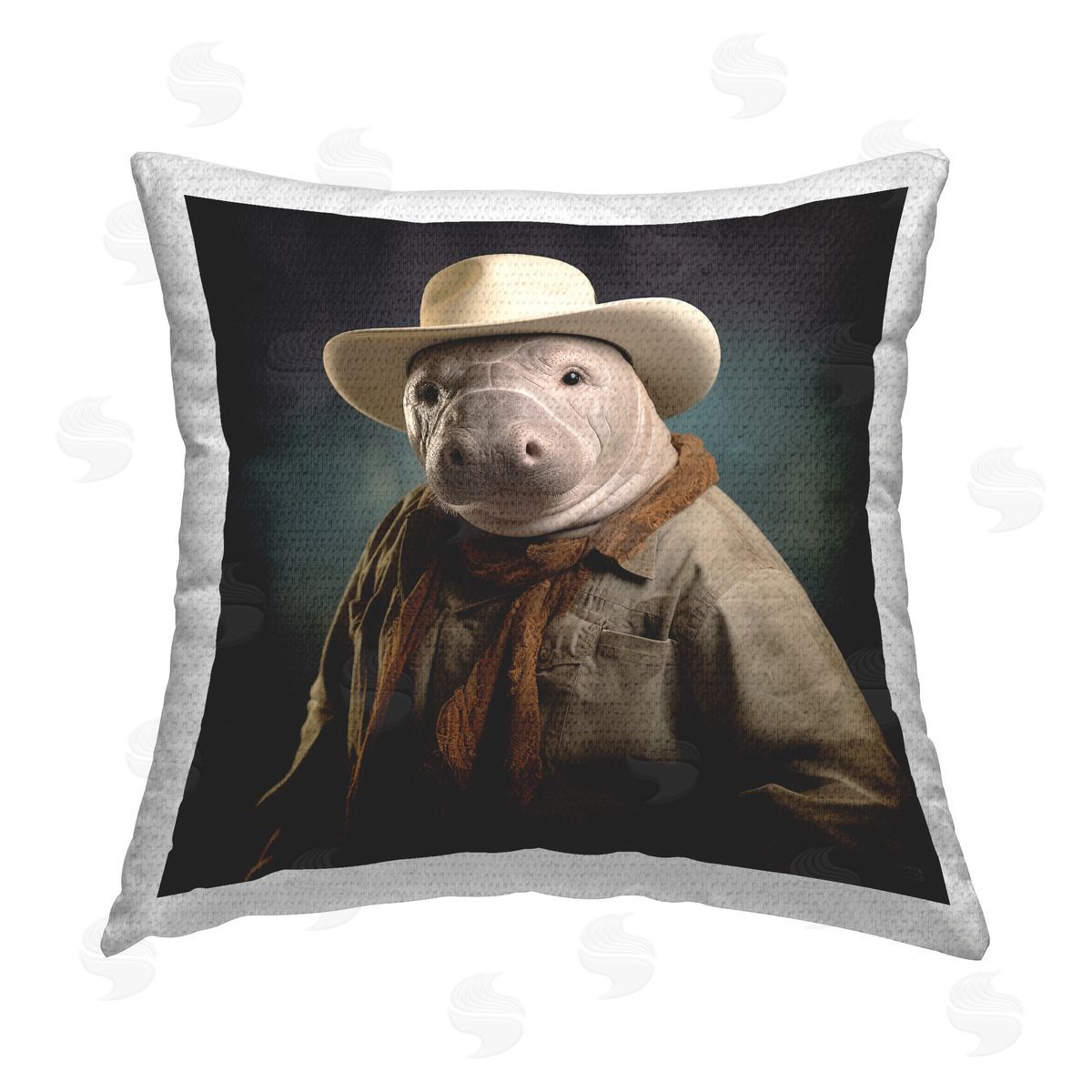 RB Cowboy Manatee Portrait Outdoor Quick-Dry Polyester Printed Throw Pillow