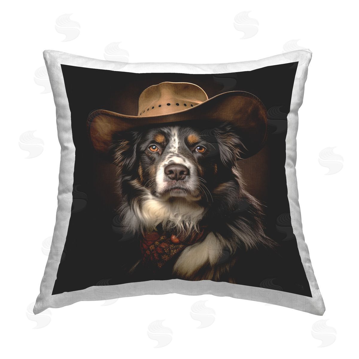 RB Vintage Cowboy Dog Printed Plush Polyester Throw Pillow