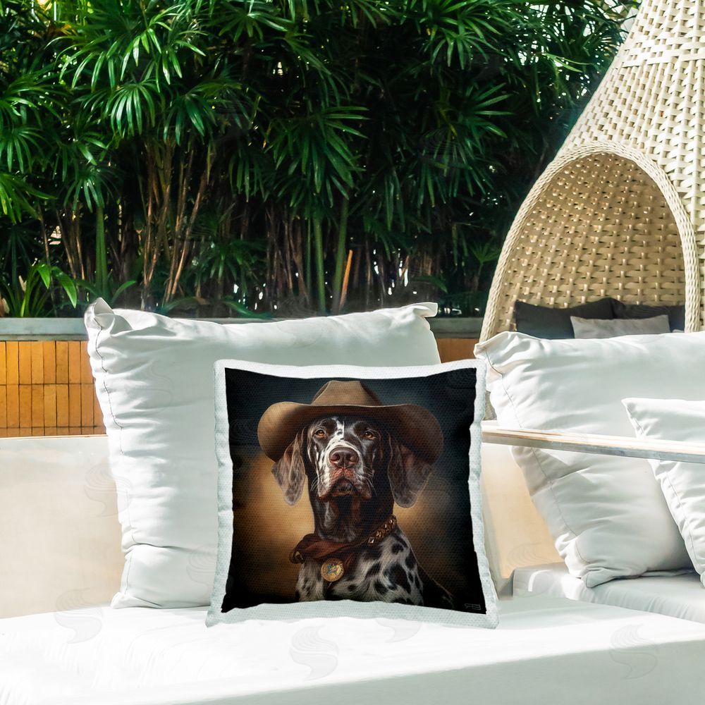 RB Vintage Sheriff Dog Outdoor Quick-Dry Polyester Printed Throw Pillow in Back Yard