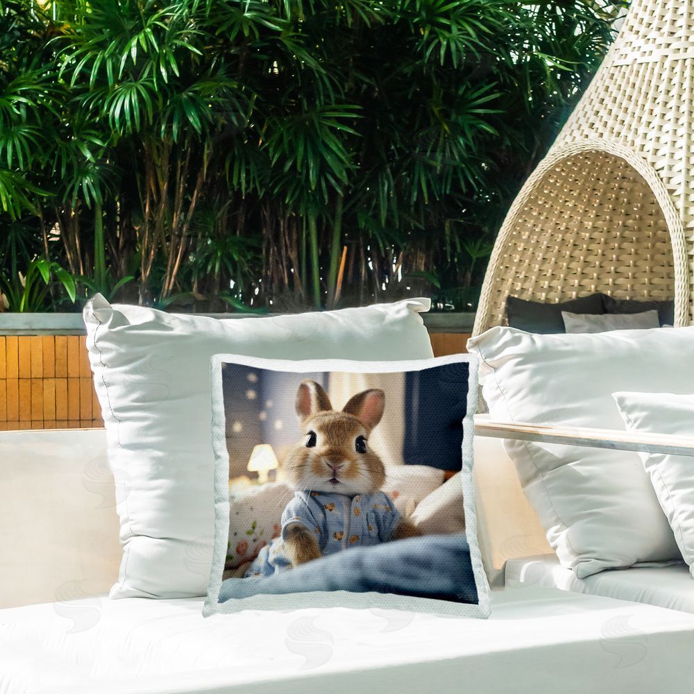 RB Baby Bunny in Pajamas Outdoor Quick-Dry Polyester Printed Throw Pillow in Back Yard