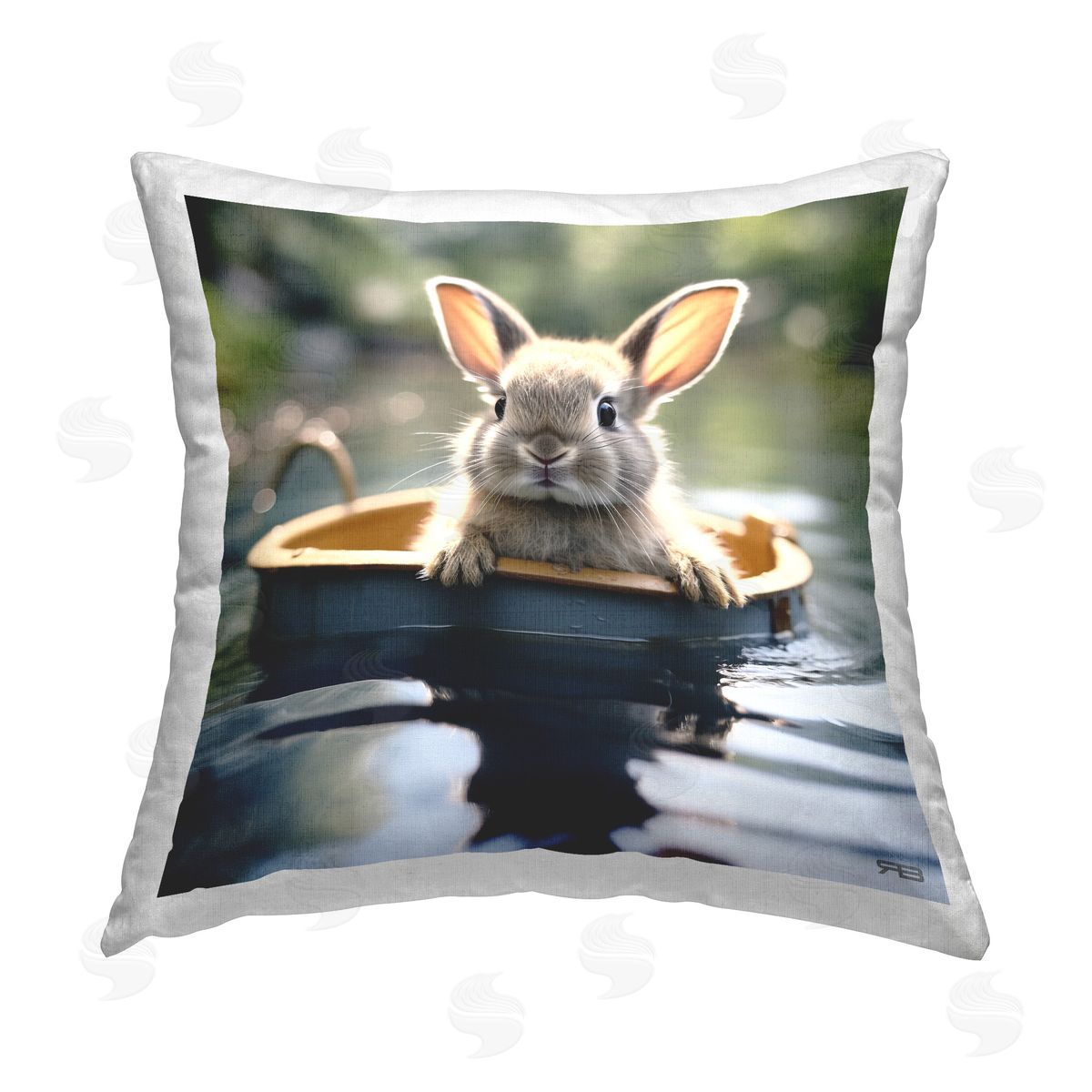 RB Bunny in Summer Pond Printed Plush Polyester Throw Pillow