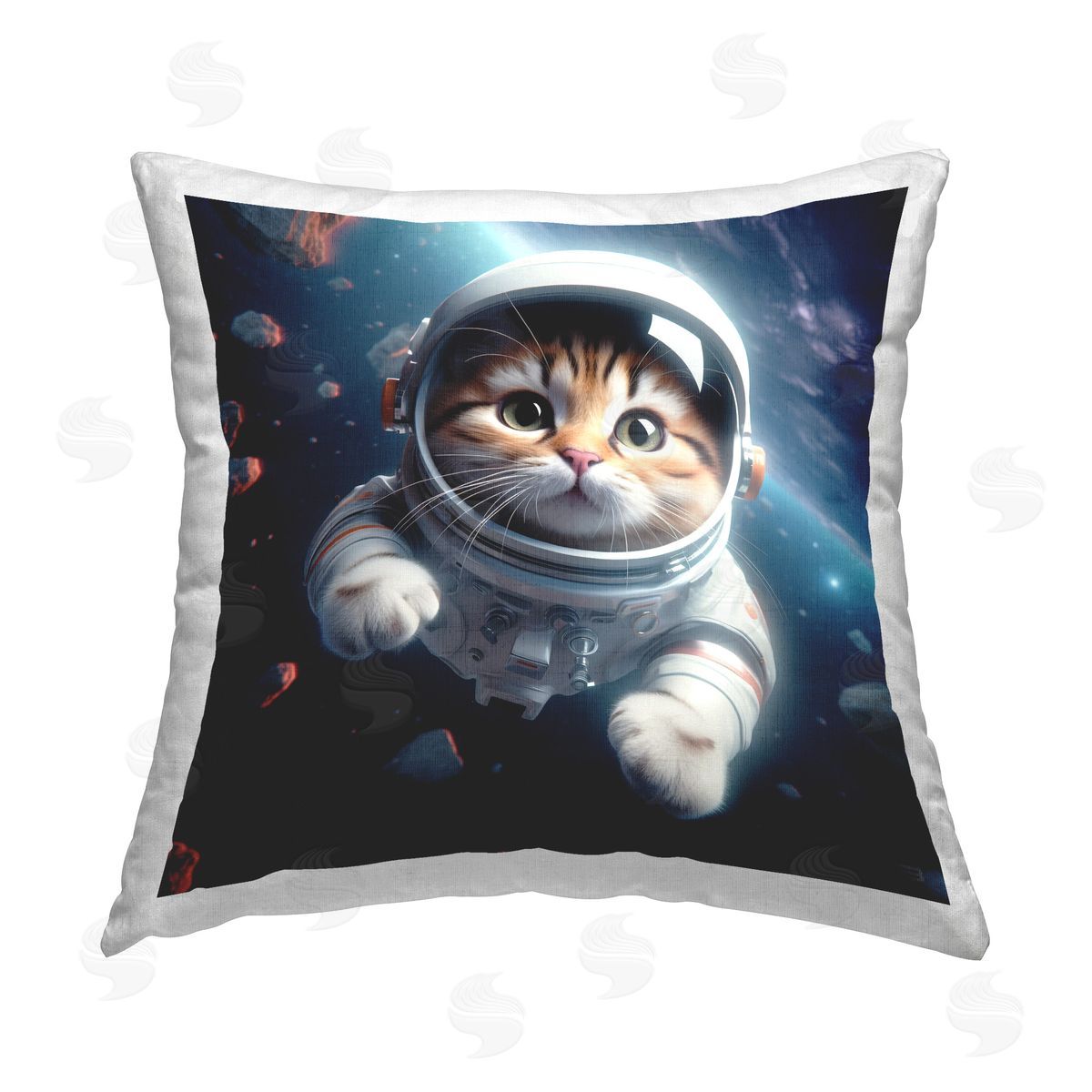 RB Astronaut Cat in Space Printed Plush Polyester Throw Pillow