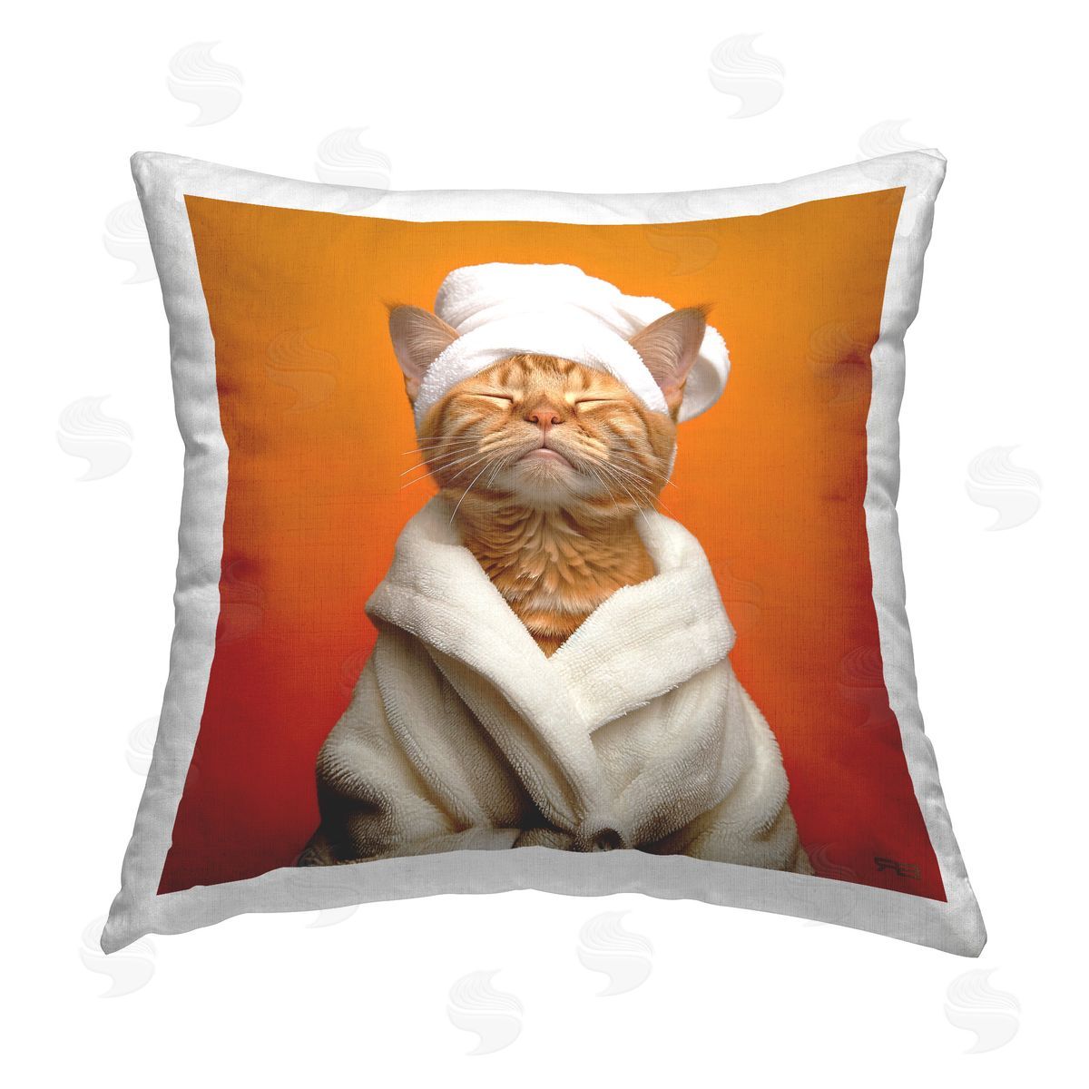 RB Cat in Bath Towel Printed Plush Polyester Throw Pillow