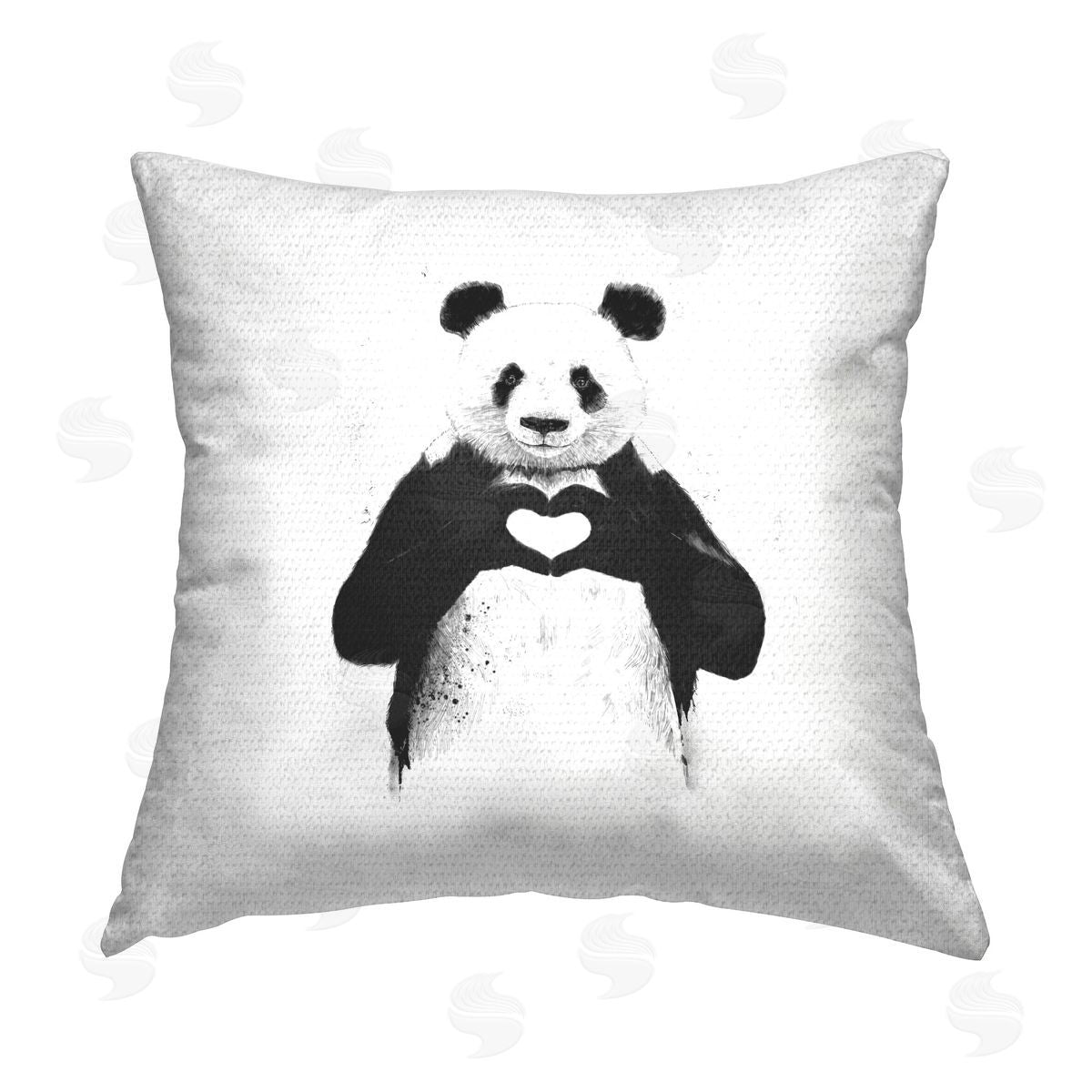 Balazs Solti Panda & Heart Symbol Outdoor Quick-Dry Polyester Printed Throw Pillow