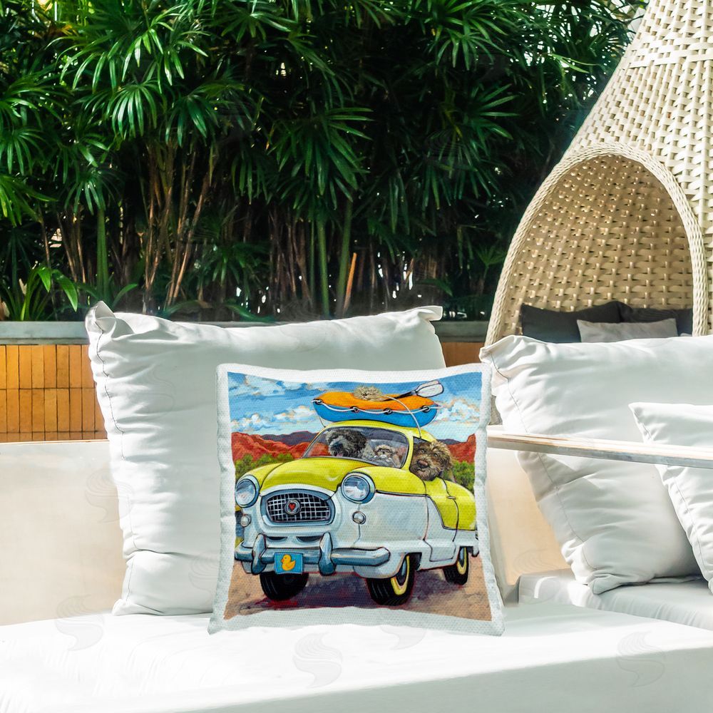 CR Townsend Road Trip Dogs Outdoor Quick-Dry Polyester Printed Throw Pillow in Back Yard