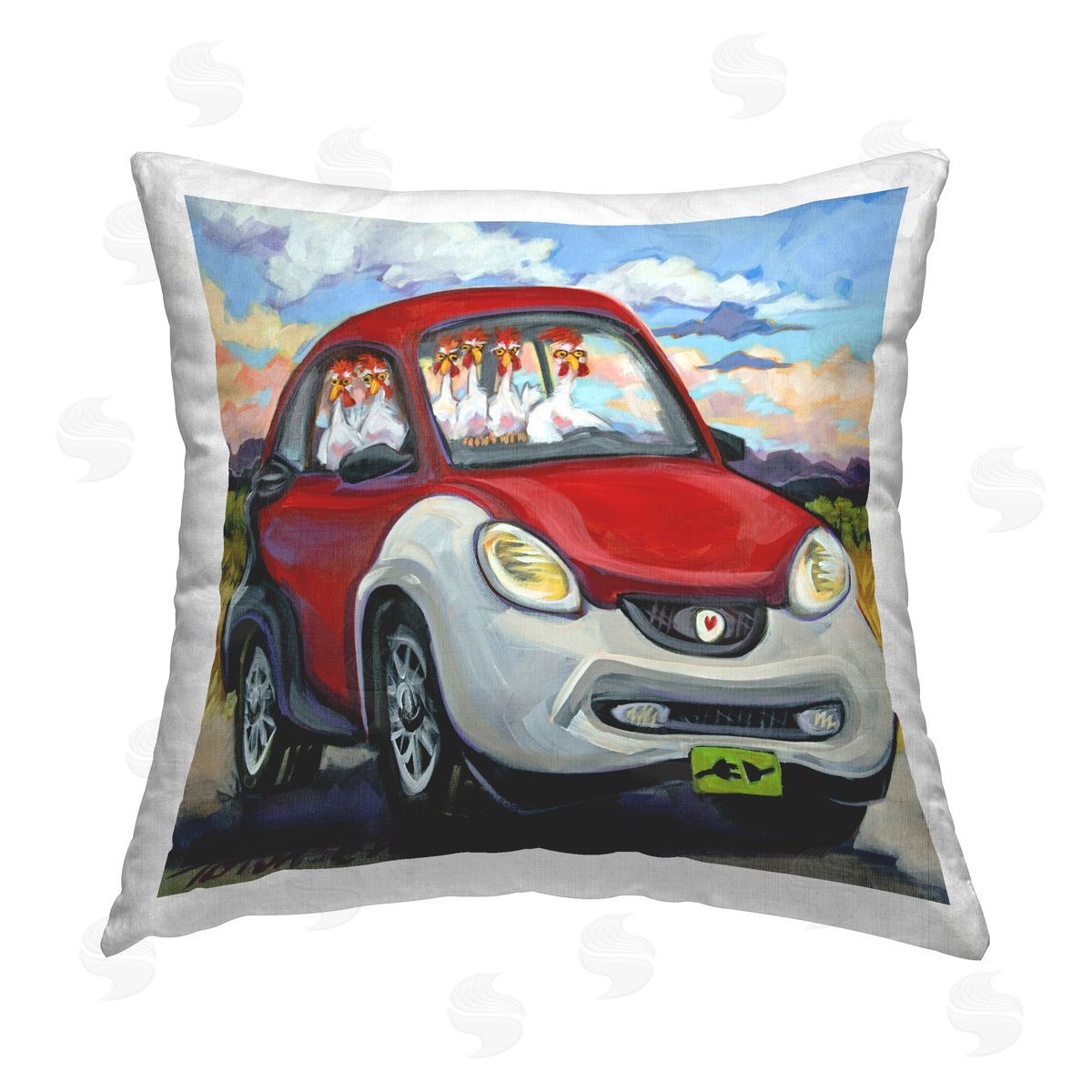 CR Townsend Road Trip Chickens Printed Plush Polyester Throw Pillow