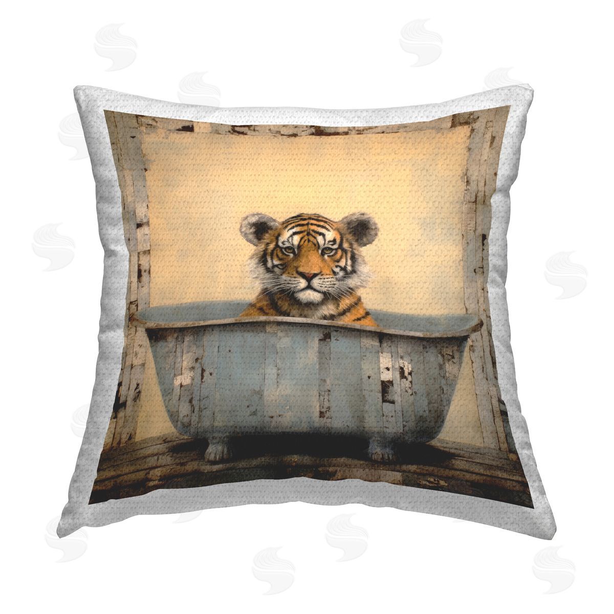 Lazar Studio Rustic Bath Tiger Outdoor Quick-Dry Polyester Printed Throw Pillow