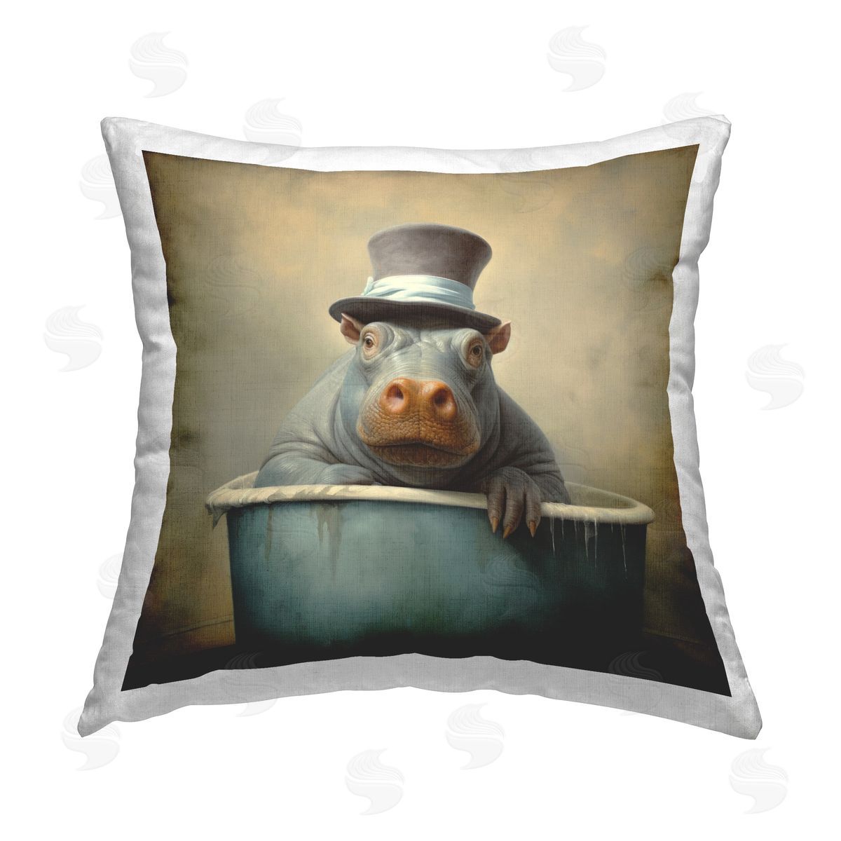 Lazar Studio Bathing Hippo with Hat Printed Plush Polyester Throw Pillow