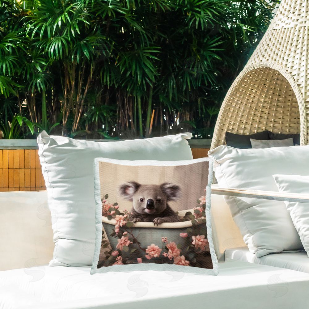 Lazar Studio Koala & Cherry Blossom Bath Outdoor Quick-Dry Polyester Printed Throw Pillow in Back Yard