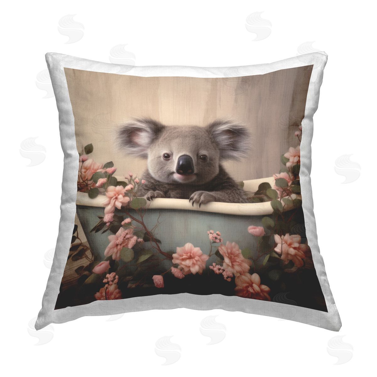 Lazar Studio Koala & Cherry Blossom Bath Printed Plush Polyester Throw Pillow