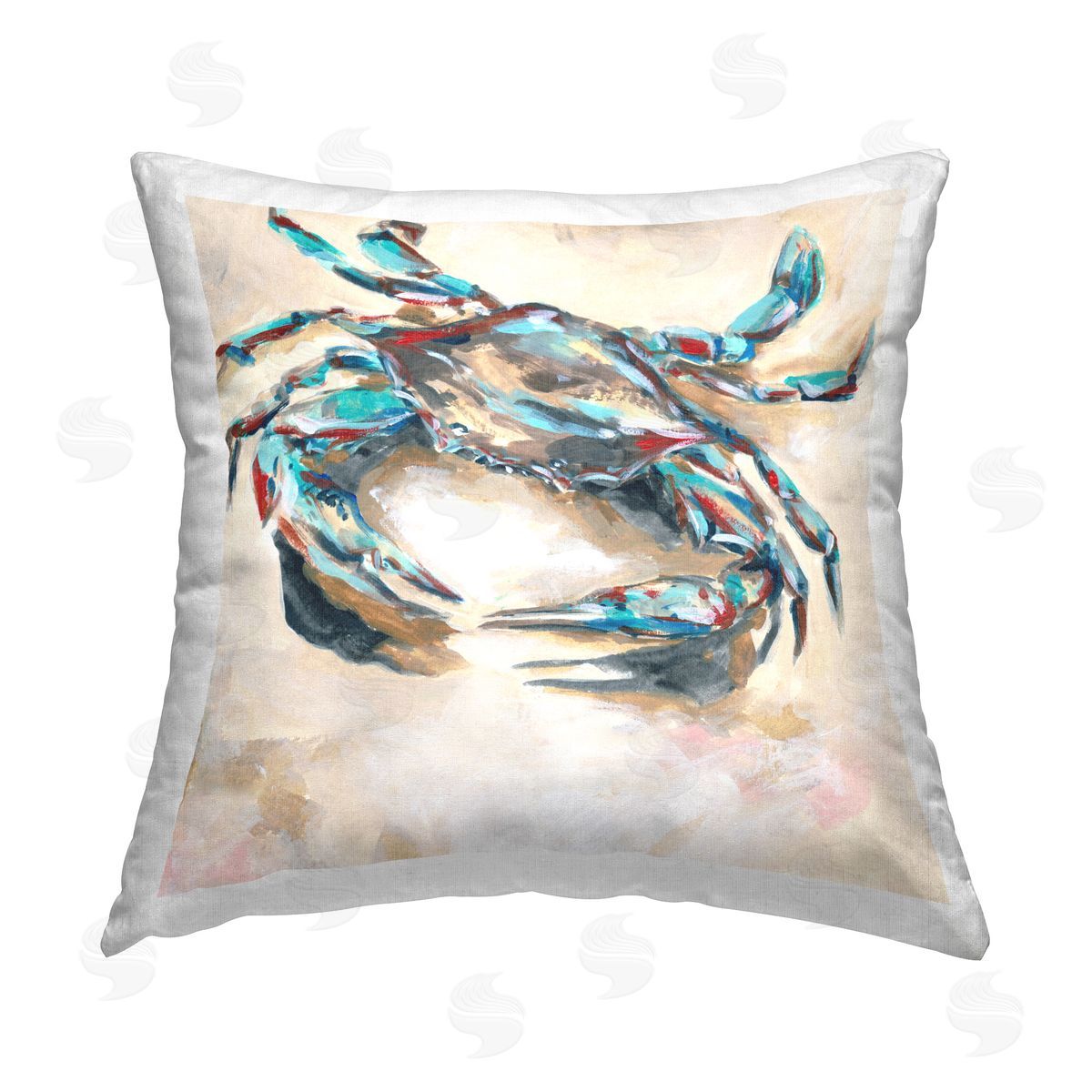 Melissa Wang Blue & Red Crab Printed Plush Polyester Throw Pillow