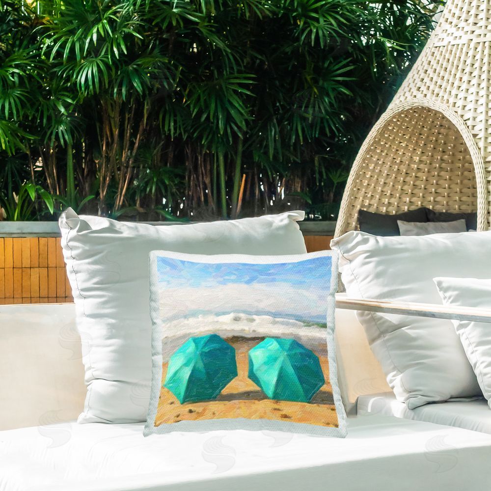 Graffitee Studios Umbrellas & Beach Waves Outdoor Quick-Dry Polyester Printed Throw Pillow in Back Yard
