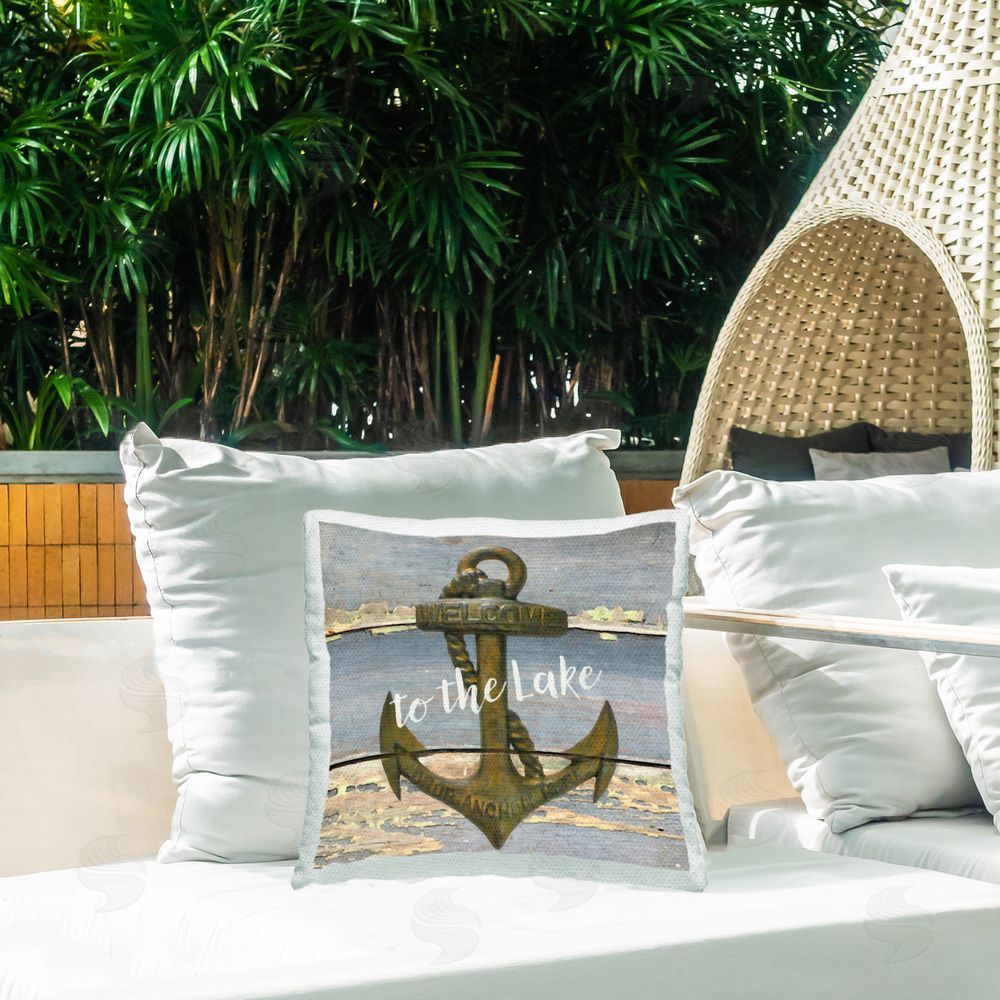 Graffitee Studios Rustic To The Lake Outdoor Quick-Dry Polyester Printed Throw Pillow in Back Yard
