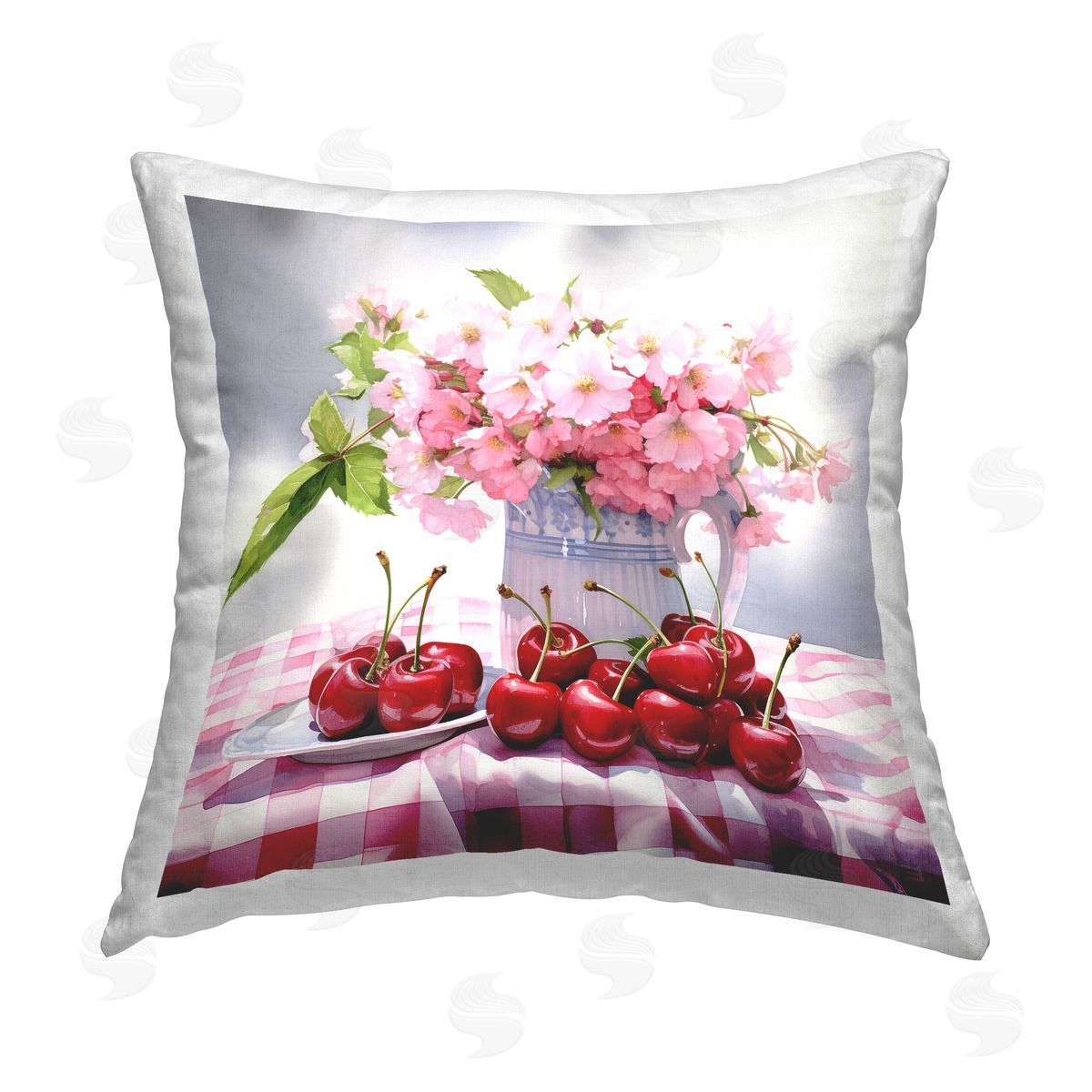 RB Spring Cherries & Bouquet Printed Plush Polyester Throw Pillow