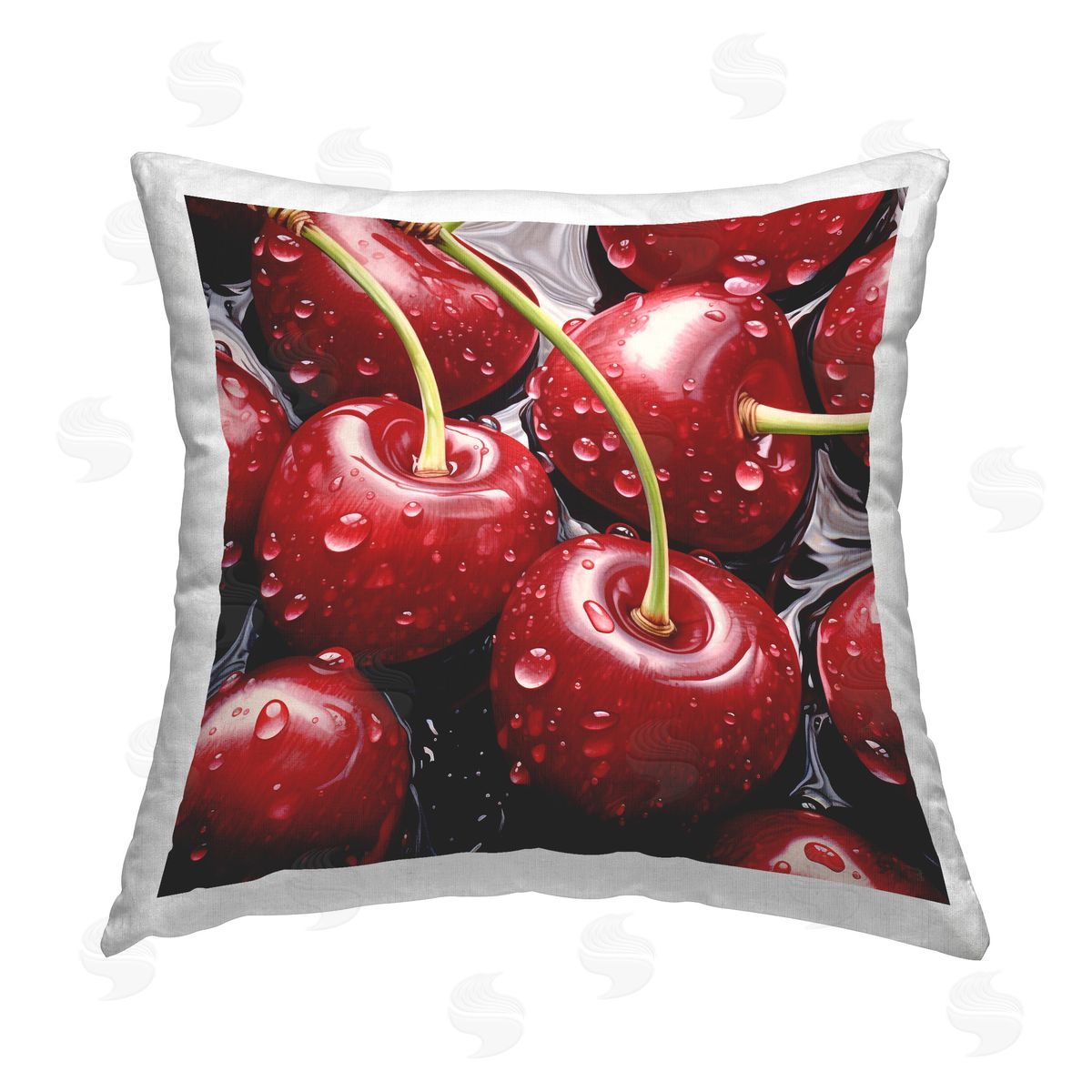 RB Water Droplets on Cherries Printed Plush Polyester Throw Pillow