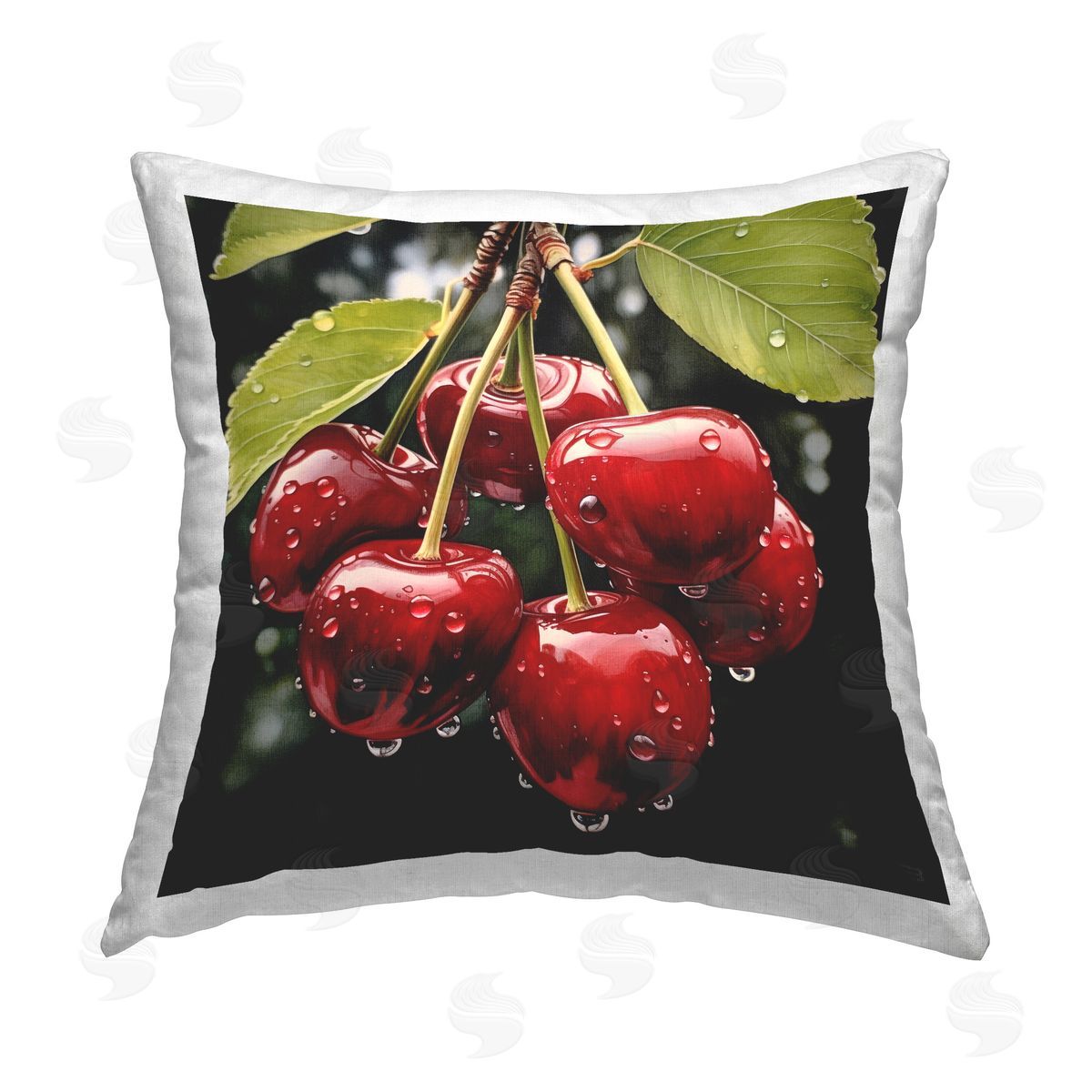 RB Lush Blooming Cherries Printed Plush Polyester Throw Pillow