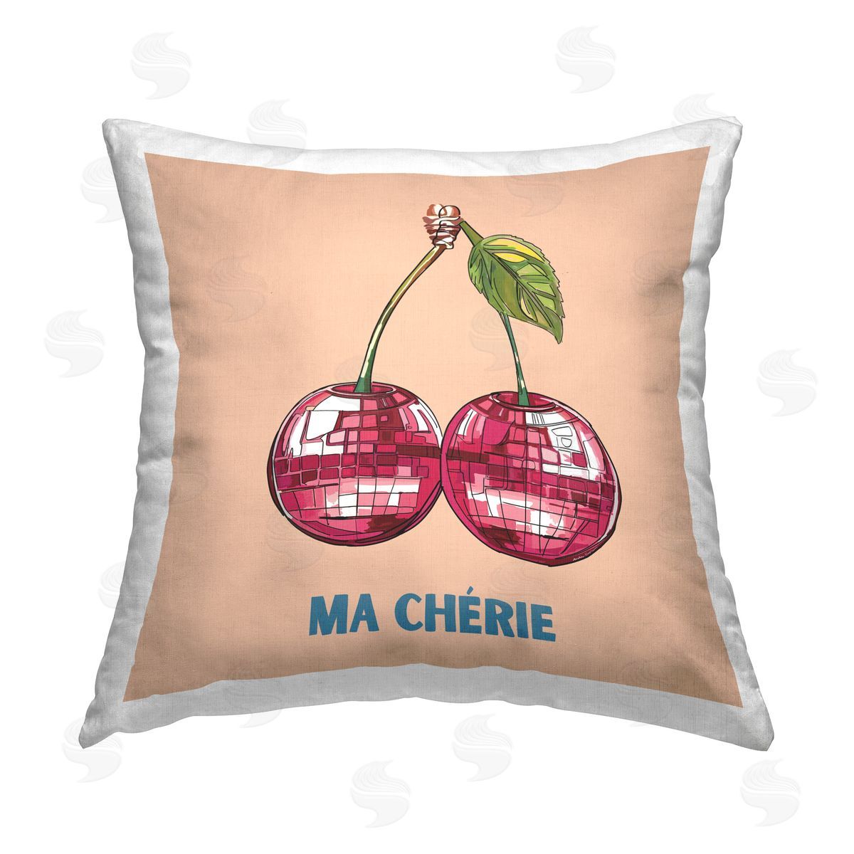 Amelia Noyes Cherry & French Phrase Printed Plush Polyester Throw Pillow