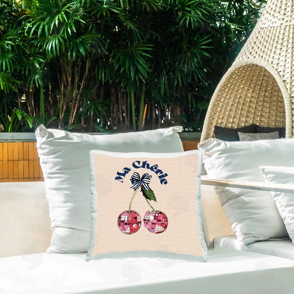 Amelia Noyes French Cherry Pattern Outdoor Quick-Dry Polyester Printed Throw Pillow in Back Yard