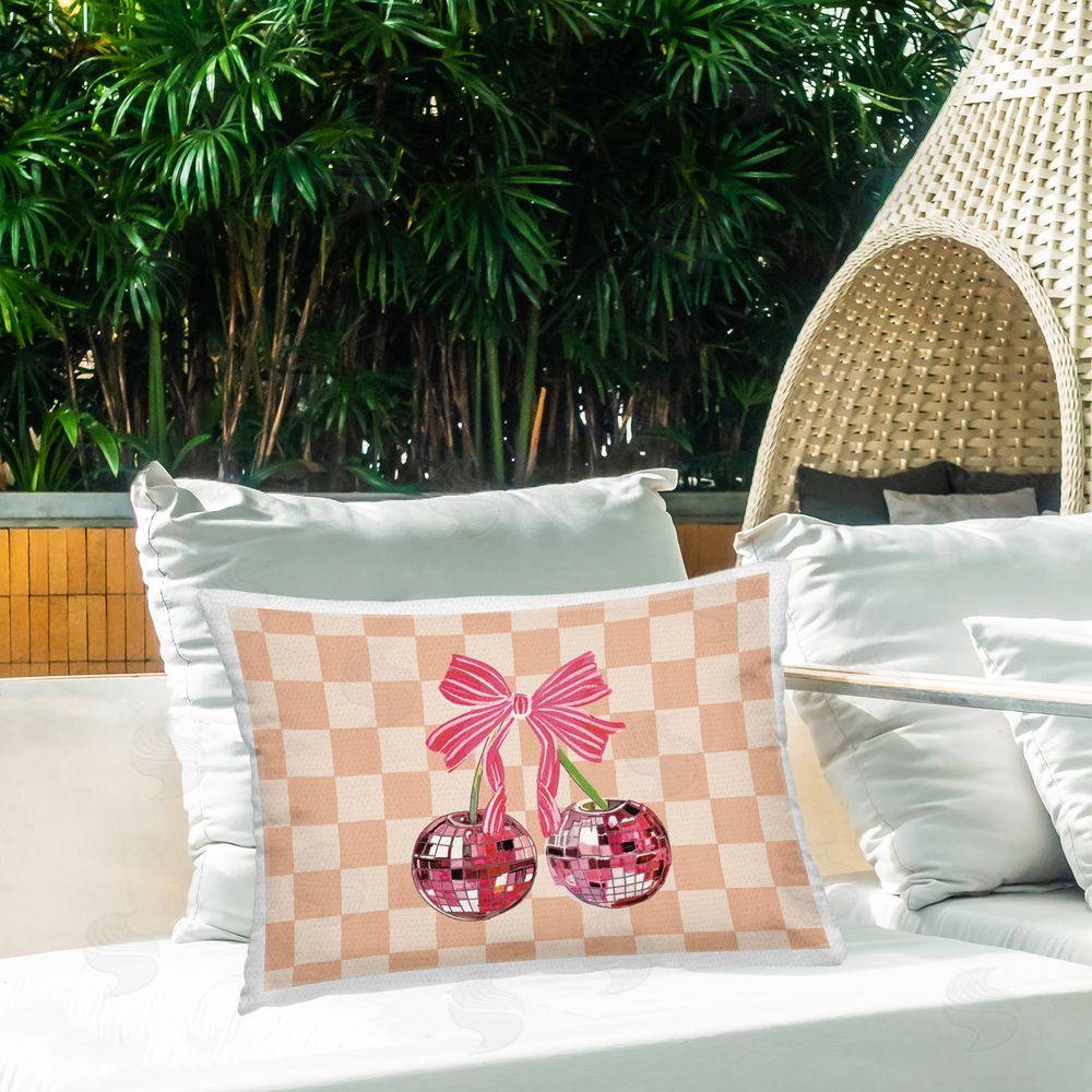 Amelia Noyes Glam Cherries on Geometric Outdoor Quick-Dry Polyester Printed Throw Pillow in Back Yard