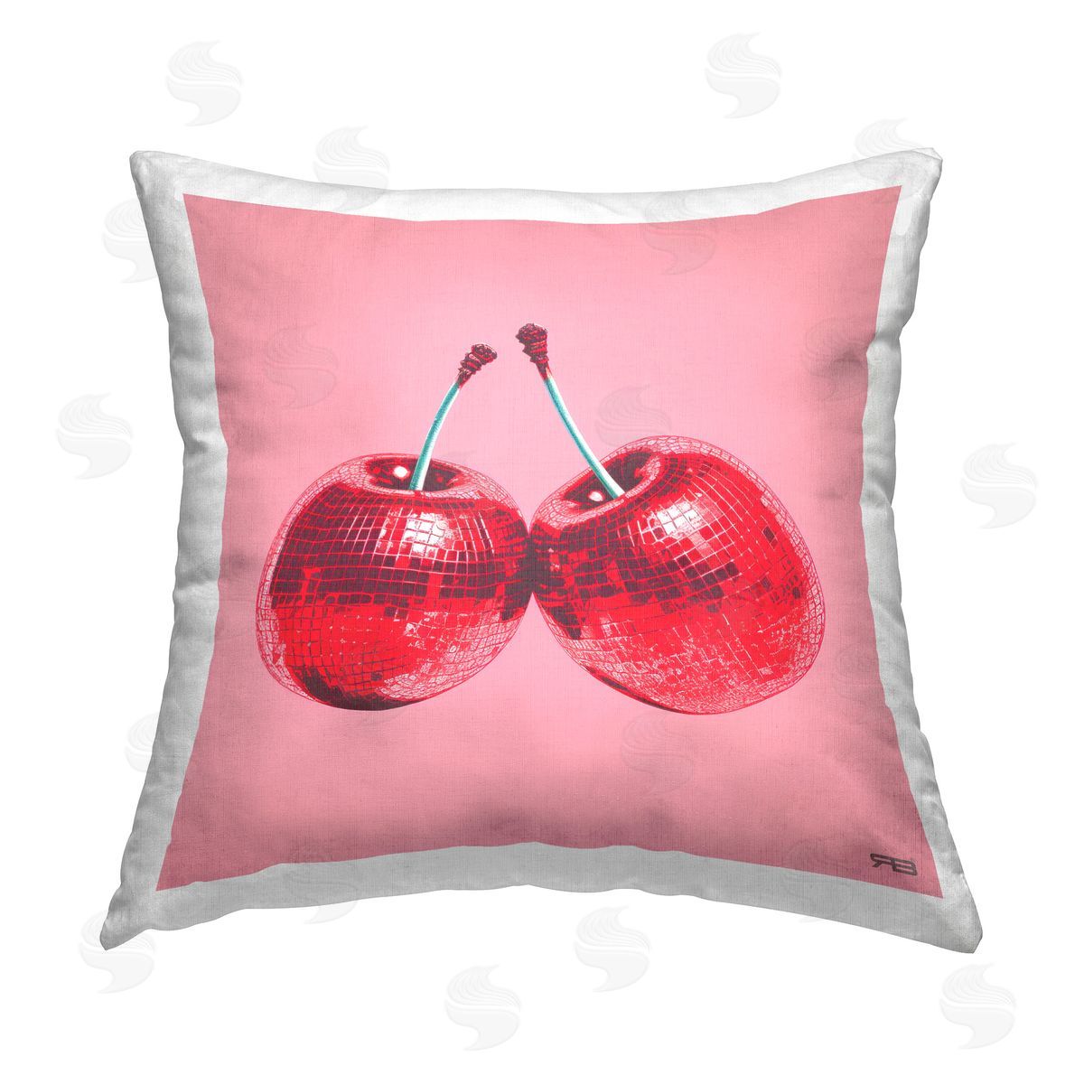 RB Red Cherries on Pink Printed Plush Polyester Throw Pillow