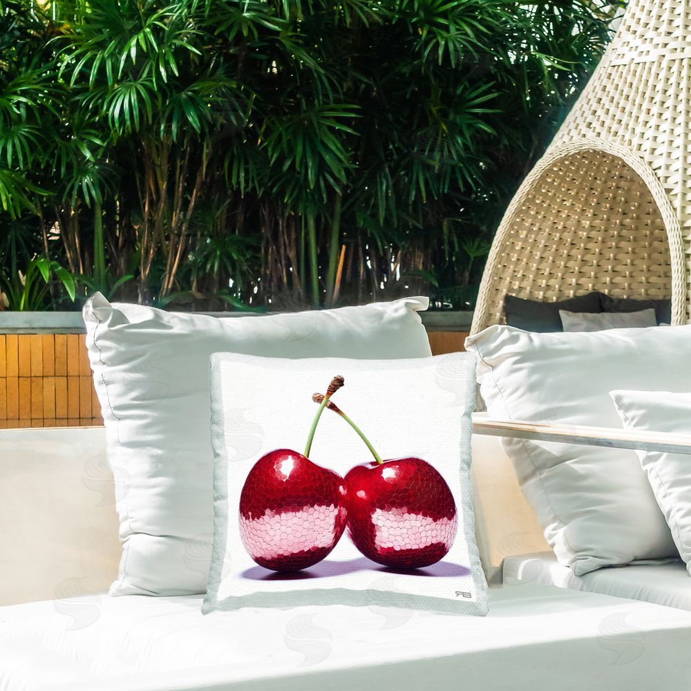 RB Shining Cherry Fruits Outdoor Quick-Dry Polyester Printed Throw Pillow in Back Yard