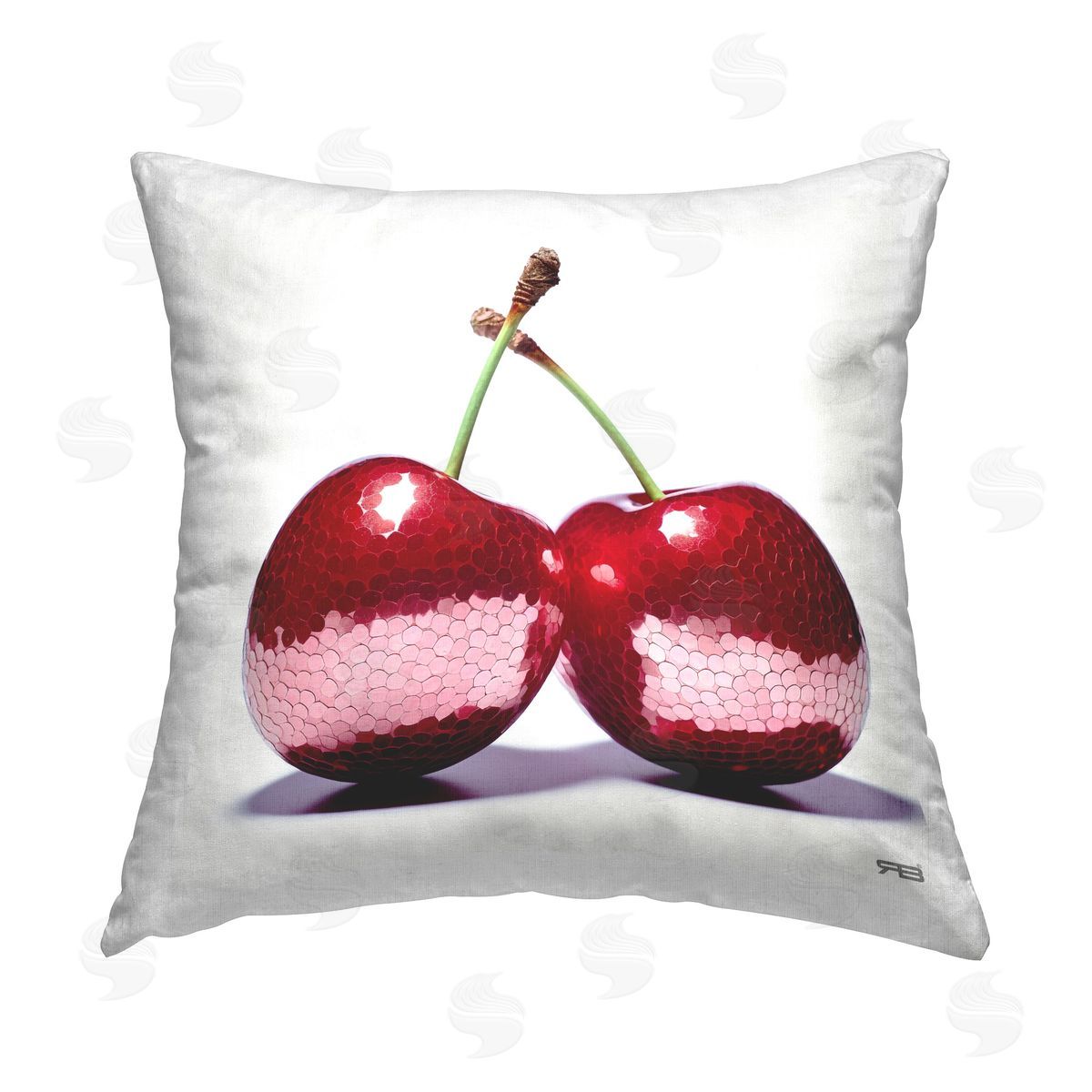 RB Shining Cherry Fruits Printed Plush Polyester Throw Pillow