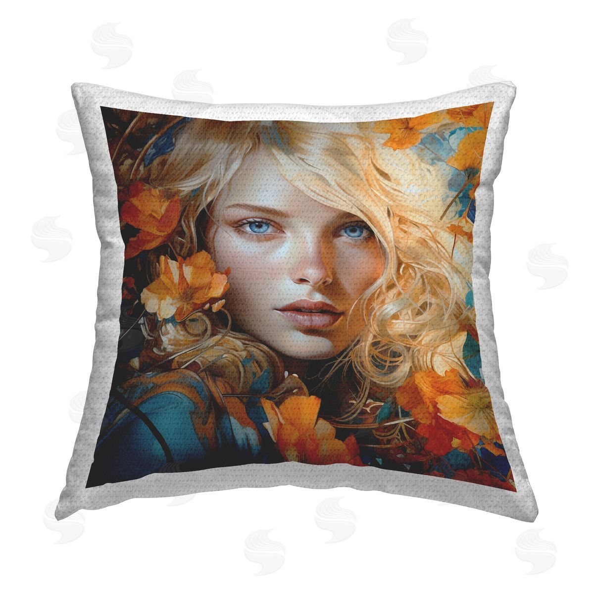 RB Girl with Orange Foliage Outdoor Quick-Dry Polyester Printed Throw Pillow