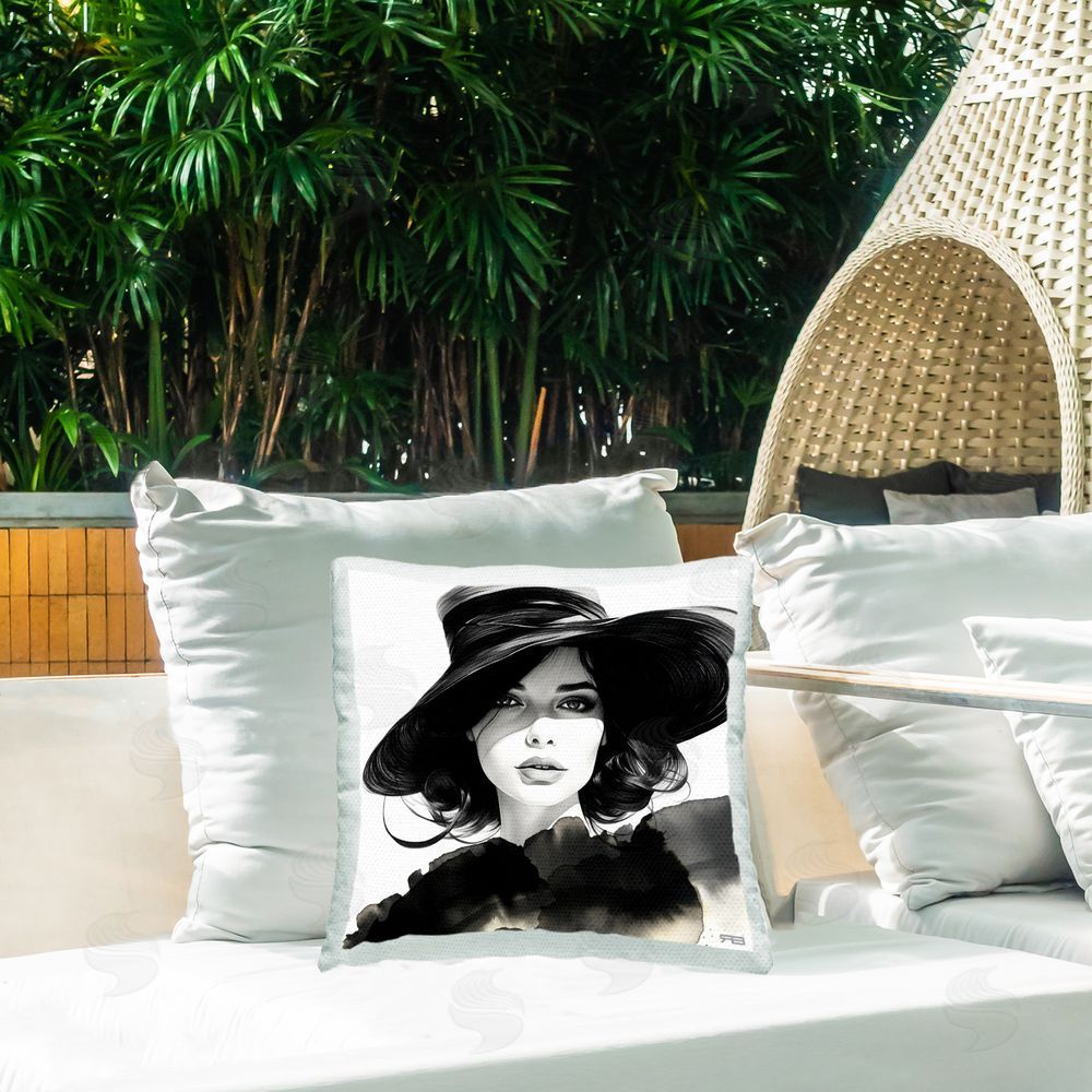 RB Woman with Strong Gaze Outdoor Quick-Dry Polyester Printed Throw Pillow in Back Yard