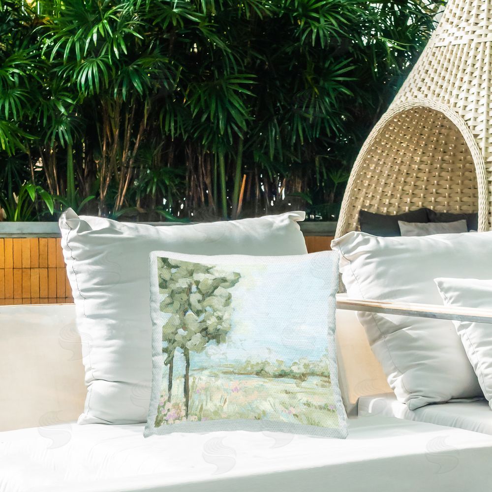 June Erica Vess Abstract Rural Scene Outdoor Quick-Dry Polyester Printed Throw Pillow in Back Yard