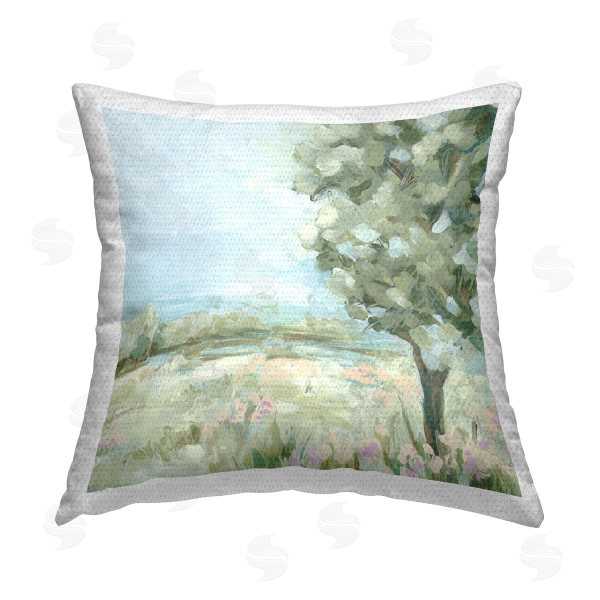 June Erica Vess Rural Field with Tree Outdoor Quick-Dry Polyester Printed Throw Pillow