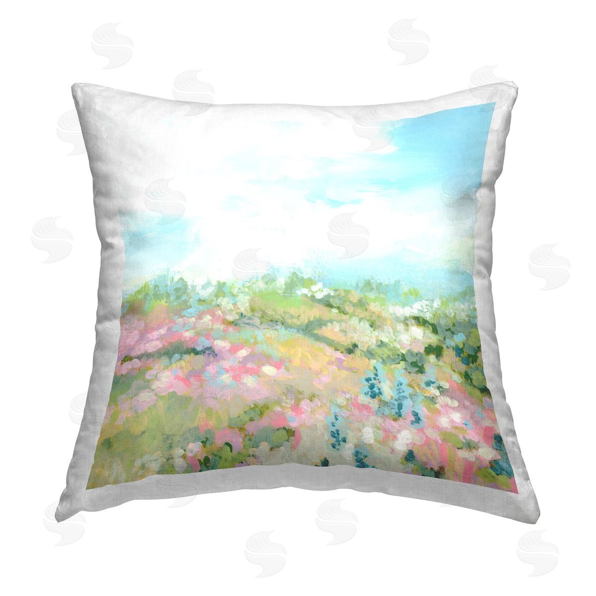 June Erica Vess Meadow with Blue Sky Printed Plush Polyester Throw Pillow