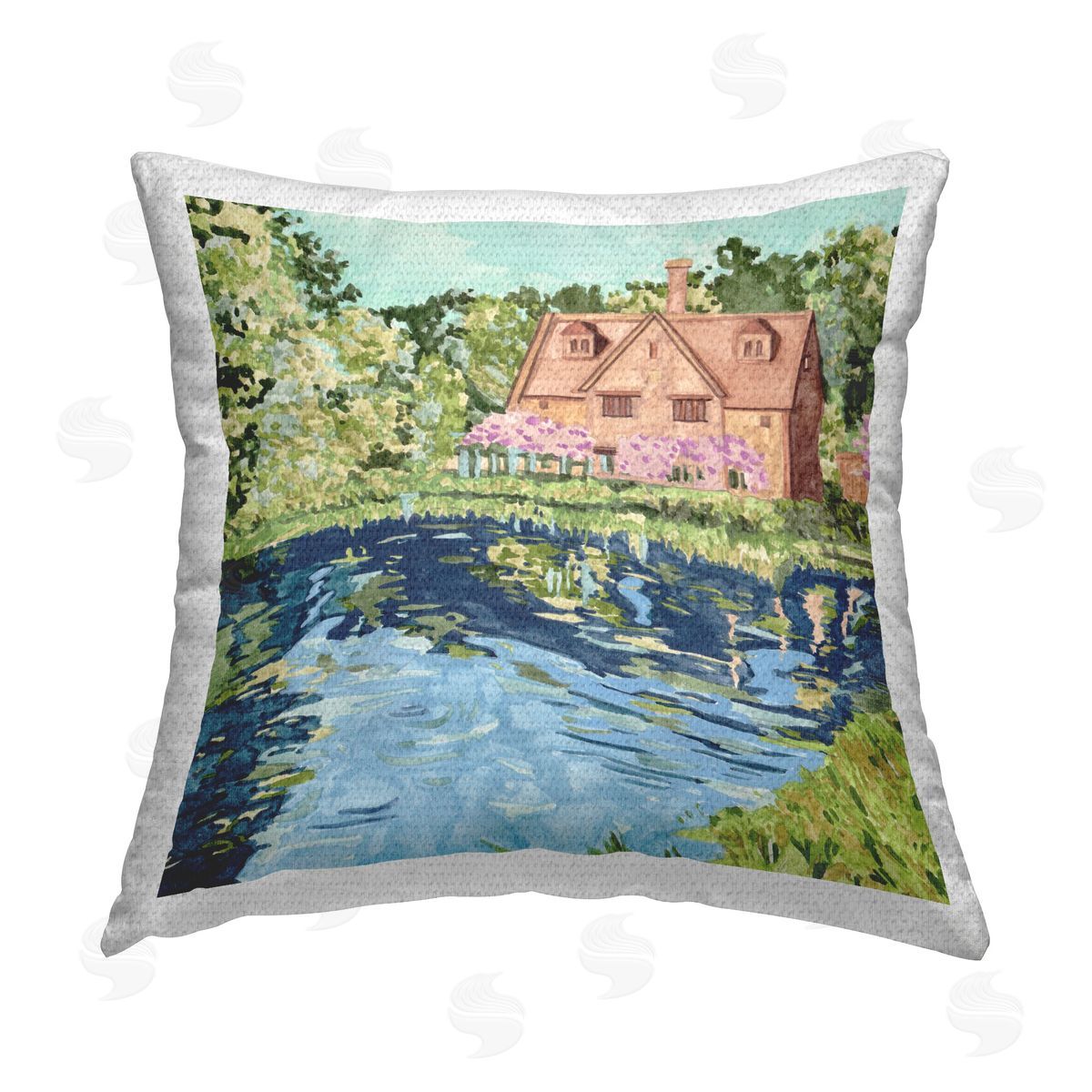 Melissa Wang Floral Cottage & Lake Outdoor Quick-Dry Polyester Printed Throw Pillow