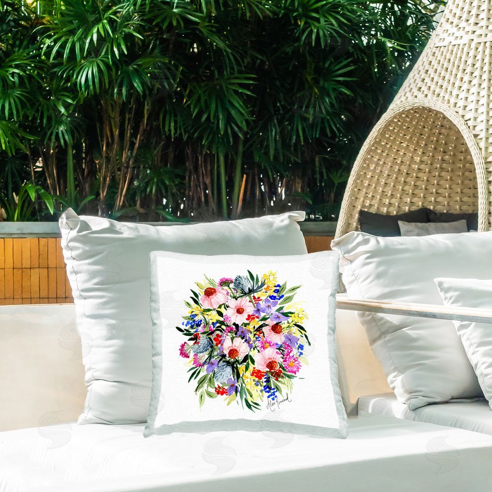 Alexandria Gilbert Kincaid Various Bright Flowers Outdoor Quick-Dry Polyester Printed Throw Pillow in Back Yard