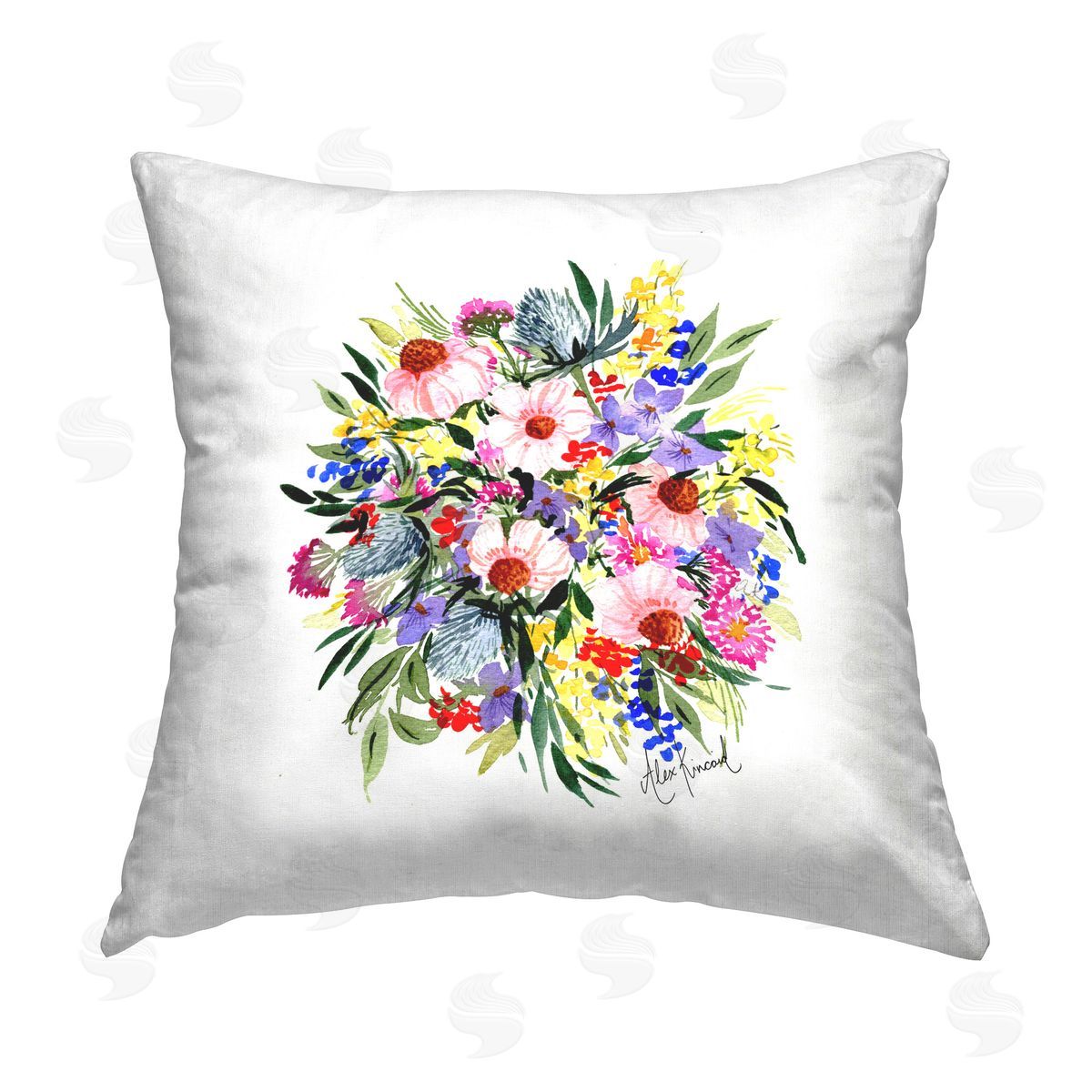 Alexandria Gilbert Kincaid Various Bright Flowers Printed Plush Polyester Throw Pillow