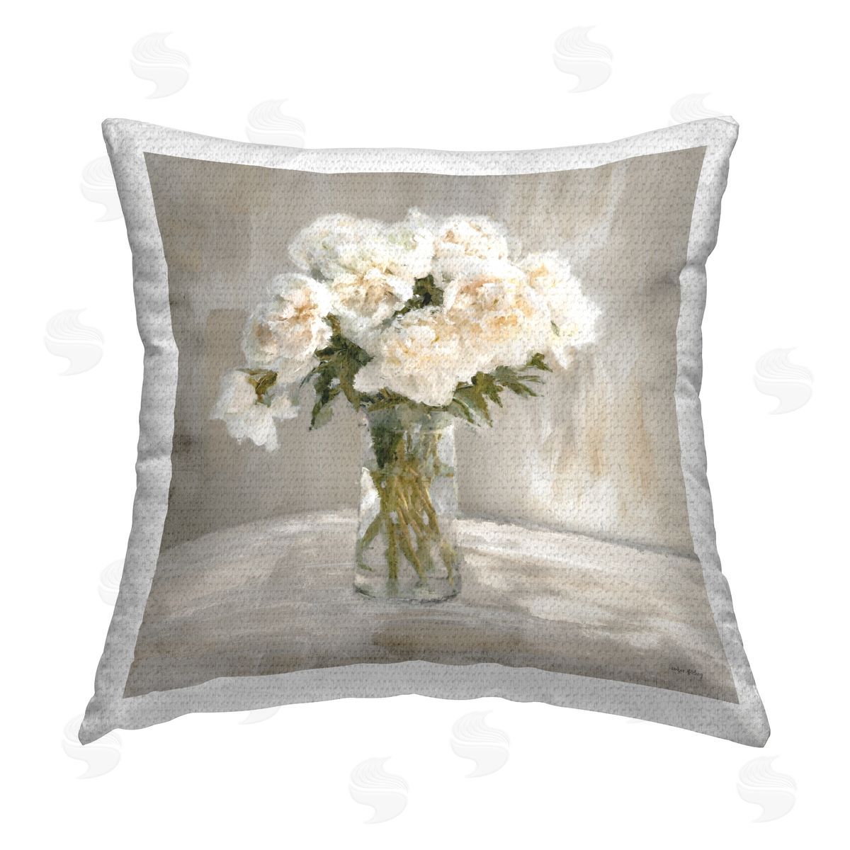Amber Sterling Soft White Bouquet Outdoor Quick-Dry Polyester Printed Throw Pillow