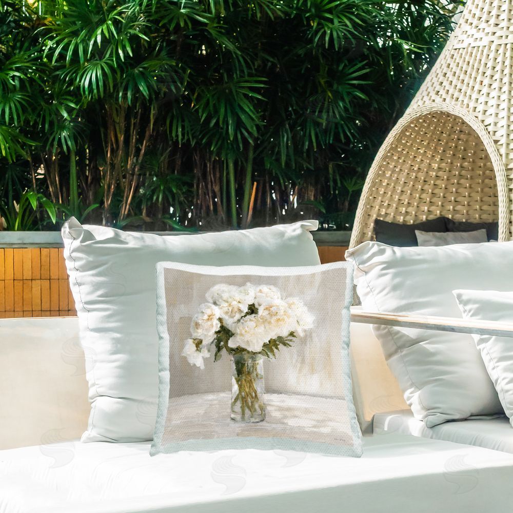 Amber Sterling Soft White Bouquet Outdoor Quick-Dry Polyester Printed Throw Pillow in Back Yard