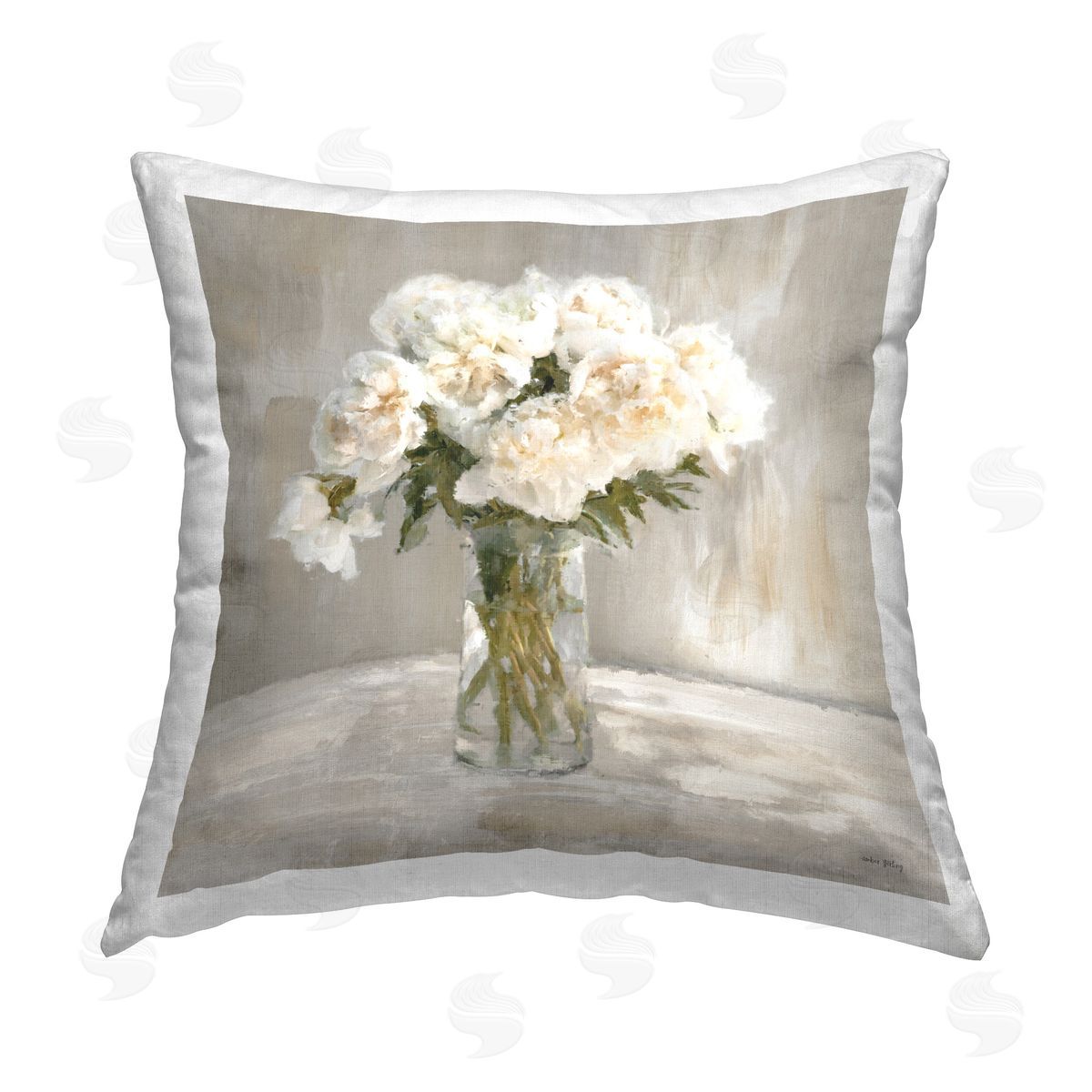 Amber Sterling Soft White Bouquet Printed Plush Polyester Throw Pillow