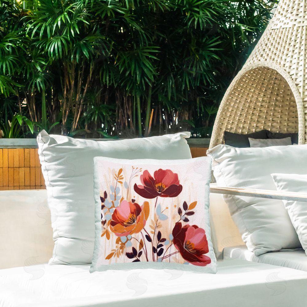 Lazar Studio Bold Red Poppies Outdoor Quick-Dry Polyester Printed Throw Pillow in Back Yard