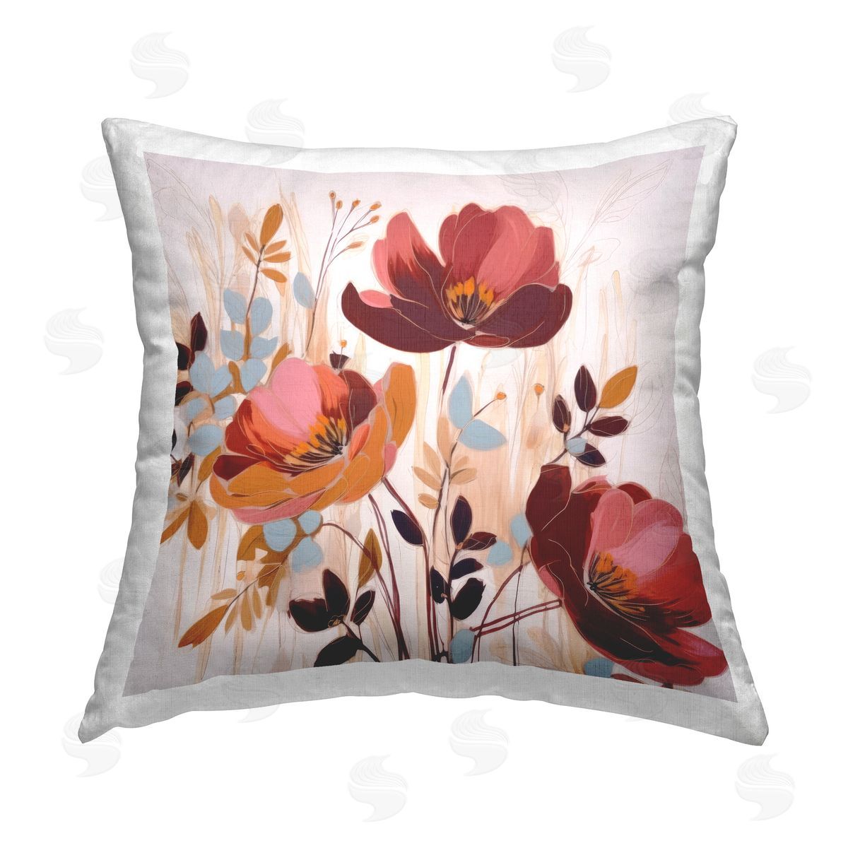 Lazar Studio Bold Red Poppies Printed Plush Polyester Throw Pillow